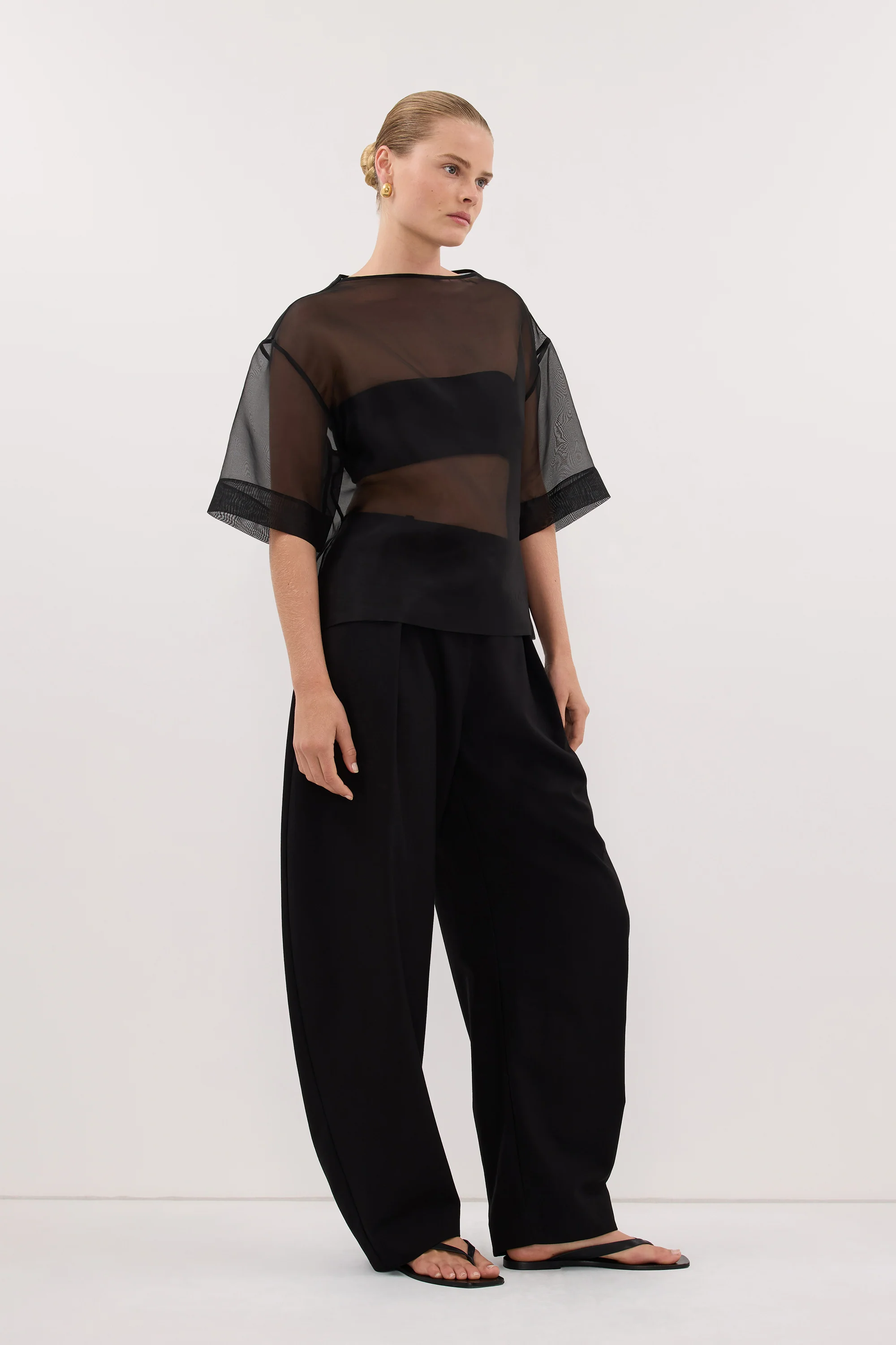 ROMY BLACK BARREL LEG TAILORED PANT - Image 3