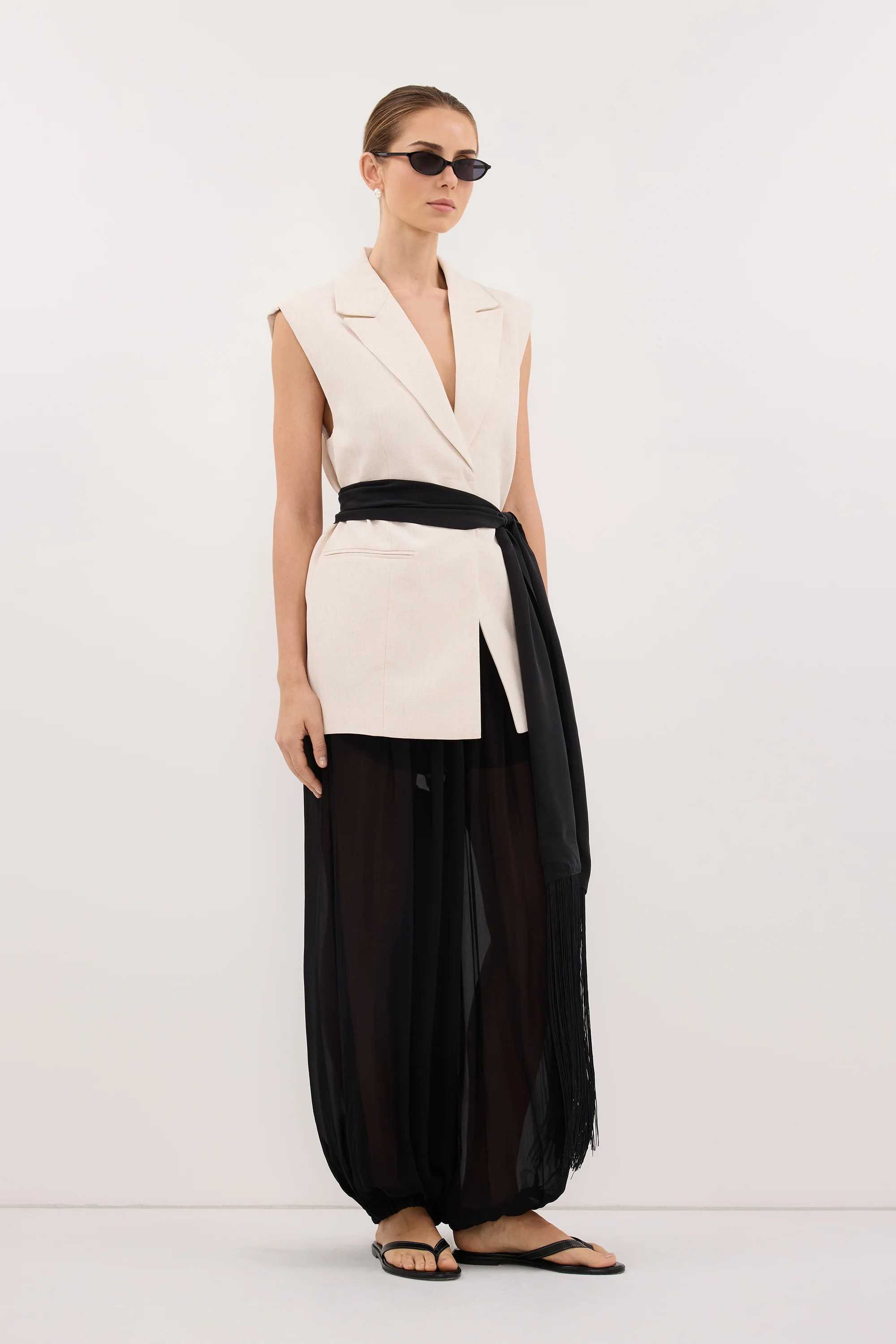 ROSALIE CREAM MARLE WRAP VEST - Image 4