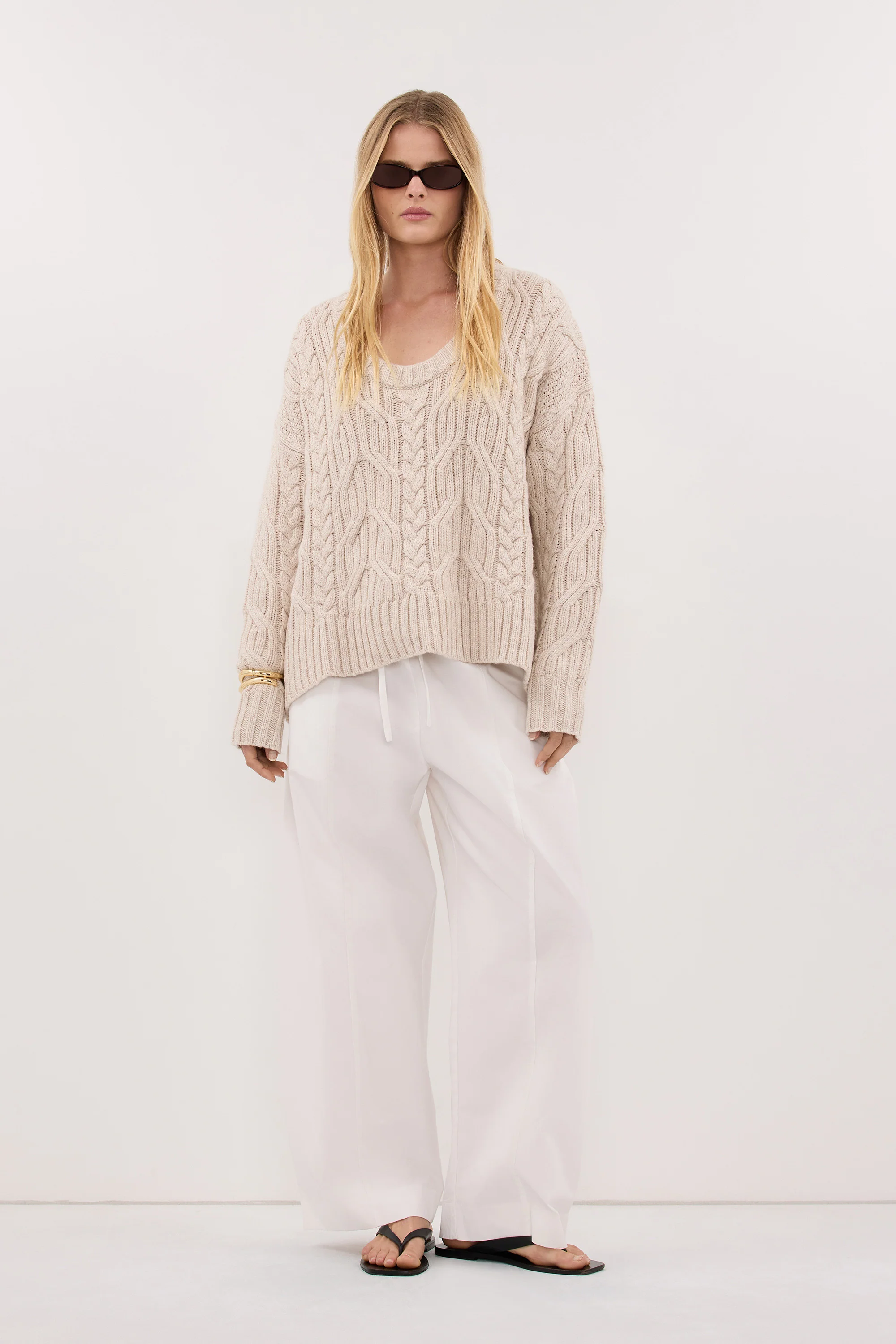 ROSE CHALK CABLE KNIT SWEATER