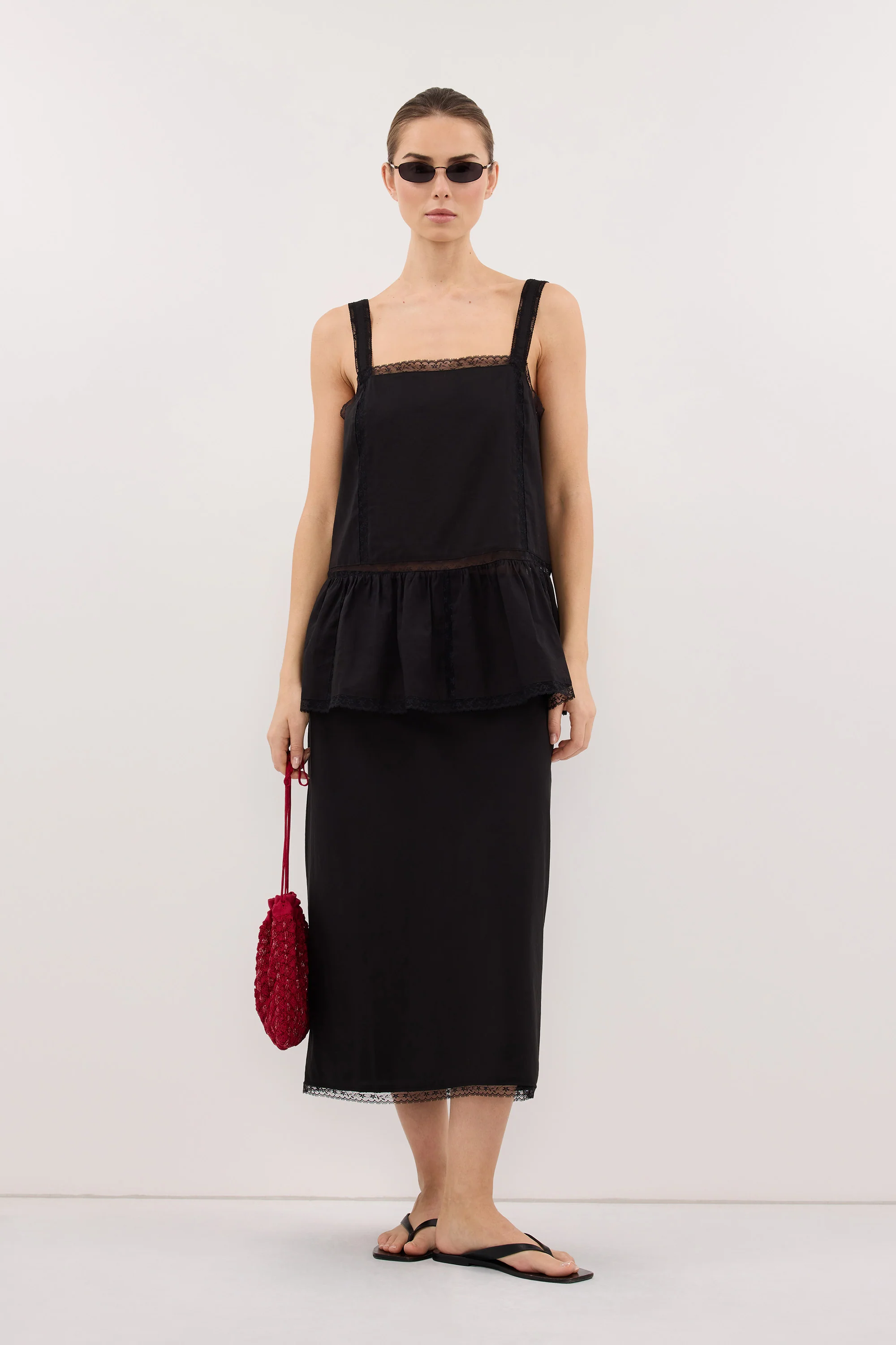 ROSIN BLACK KNEE LENGTH SKIRT