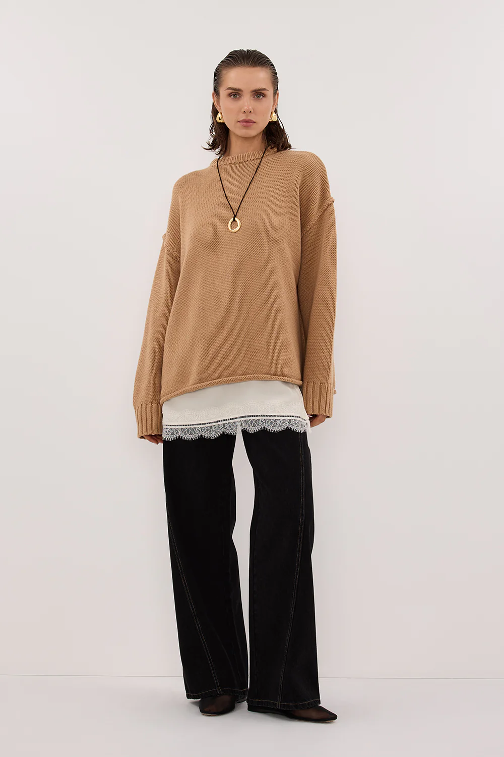 ROY WHEAT OVERSIZED LONGLINE KNIT JUMPER