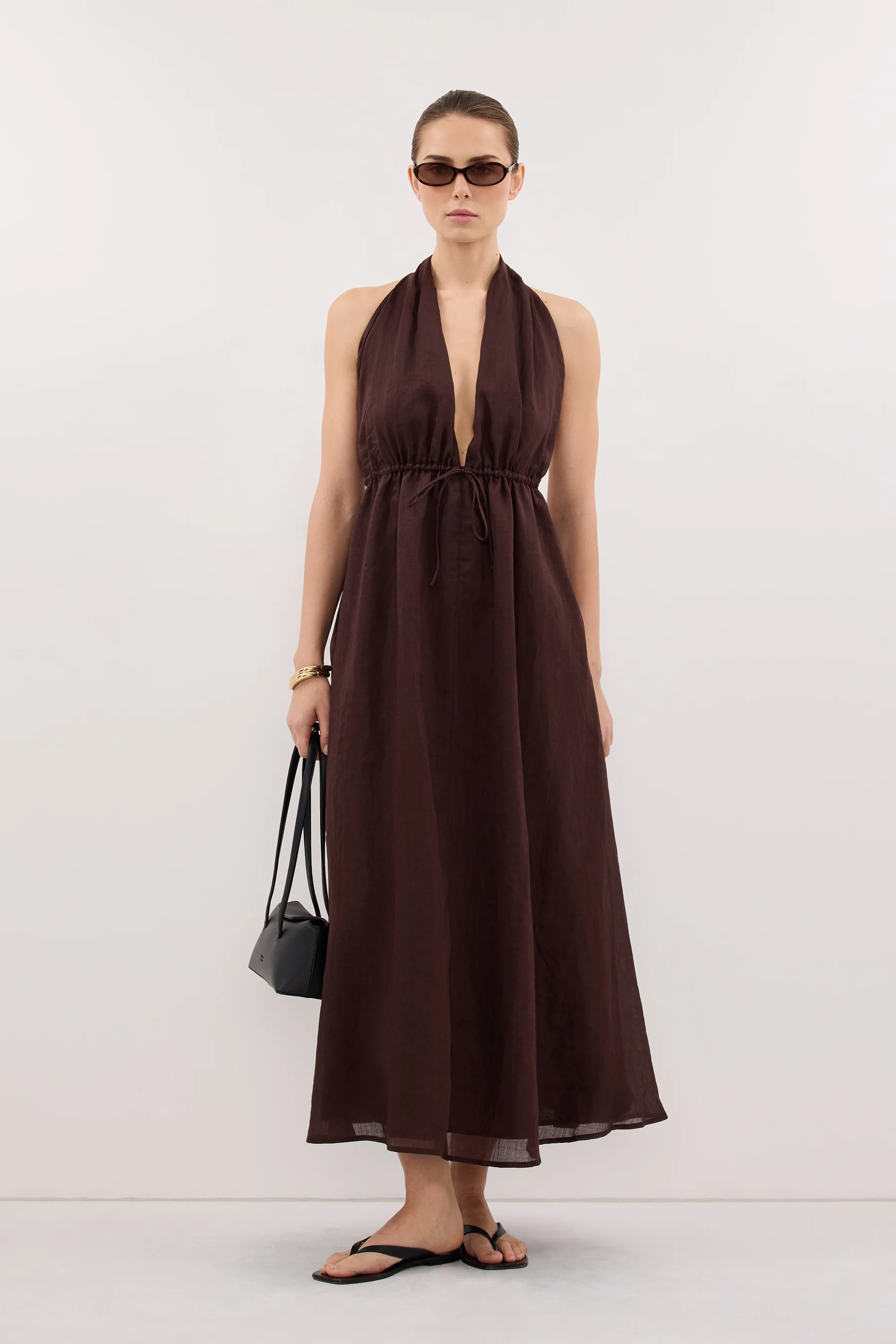 SAMMI BURNT CHOC RAMIE MIDI DRESS