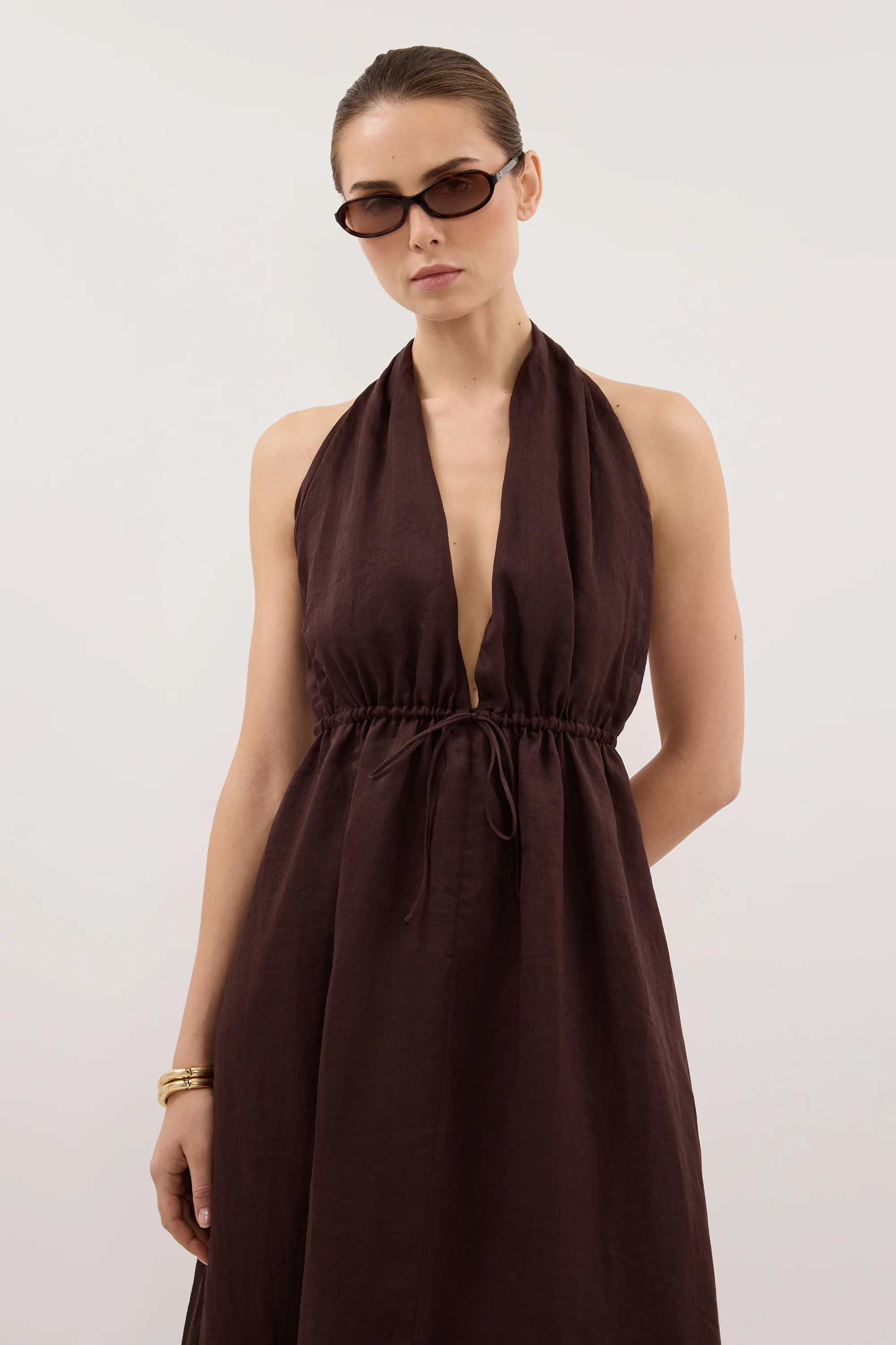 SAMMI BURNT CHOC RAMIE MIDI DRESS - Image 2