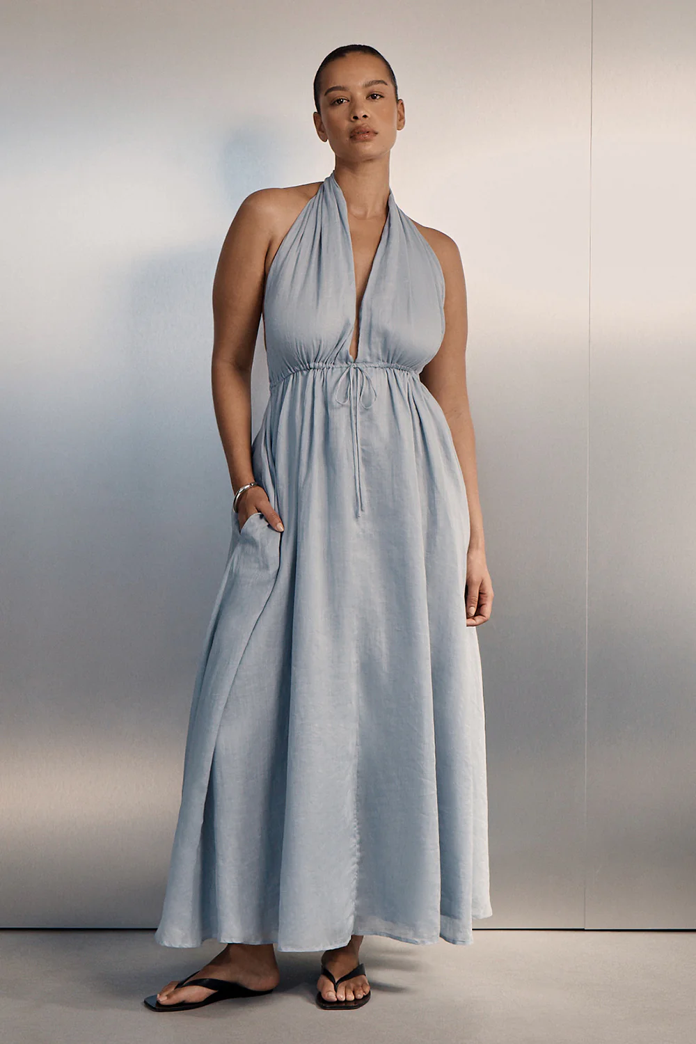 SAMMI DUSTY BLUE RAMIE MIDI DRESS - Image 7