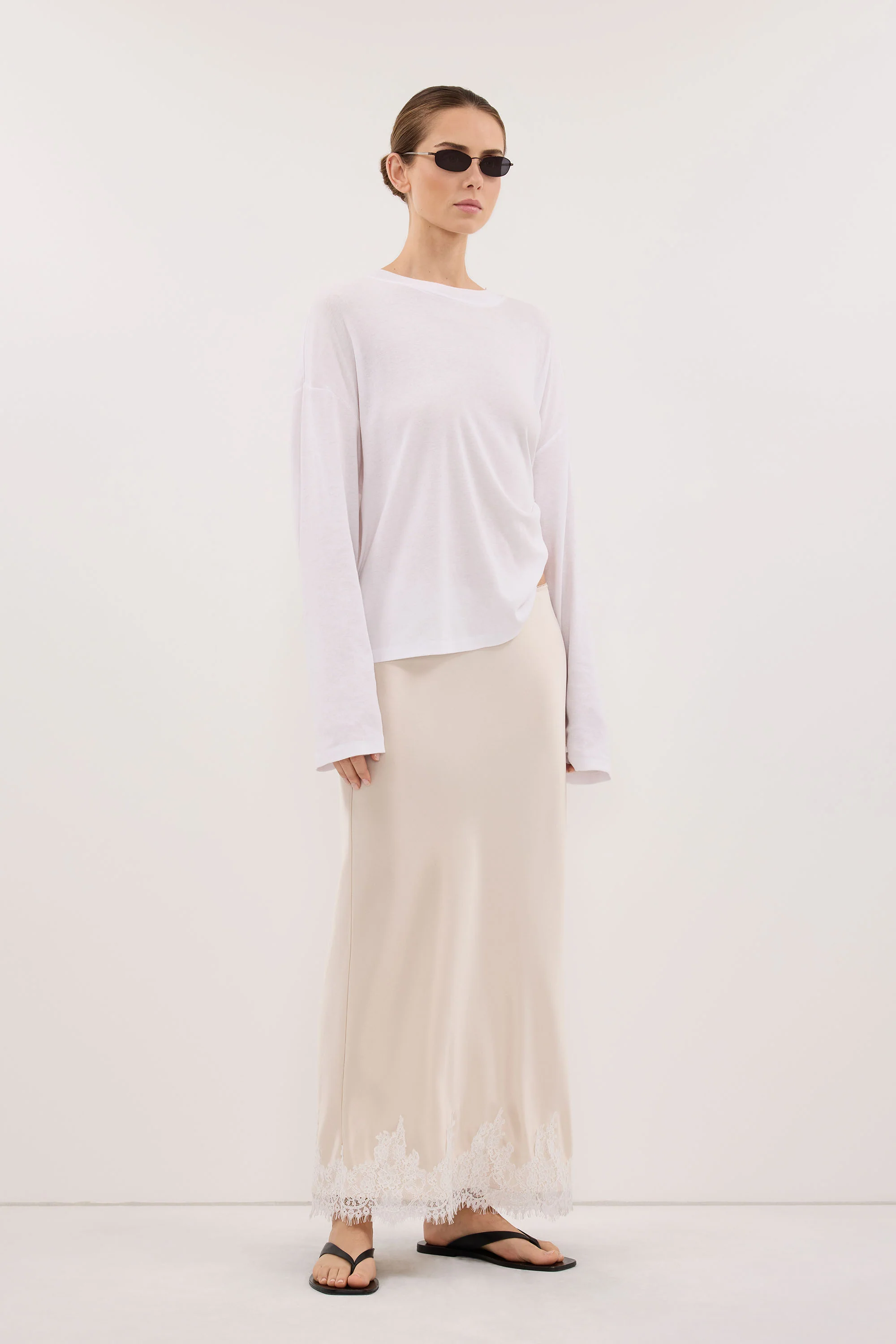 SELENE OYSTER SATIN MIDI SKIRT - Image 3