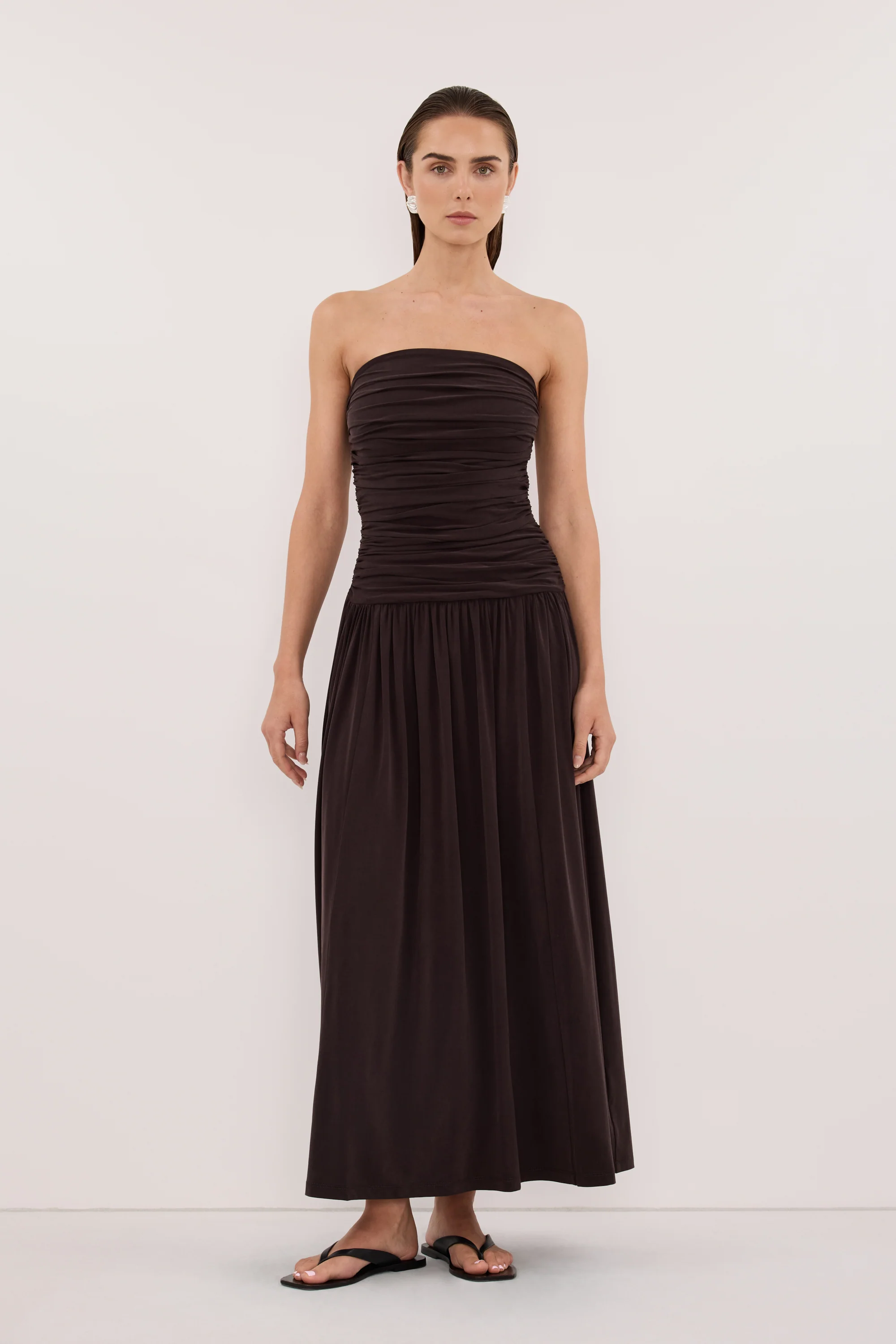 SHARI BURNT CHOC STRAPLESS BANDEAU MIDI DRESS - Image 3