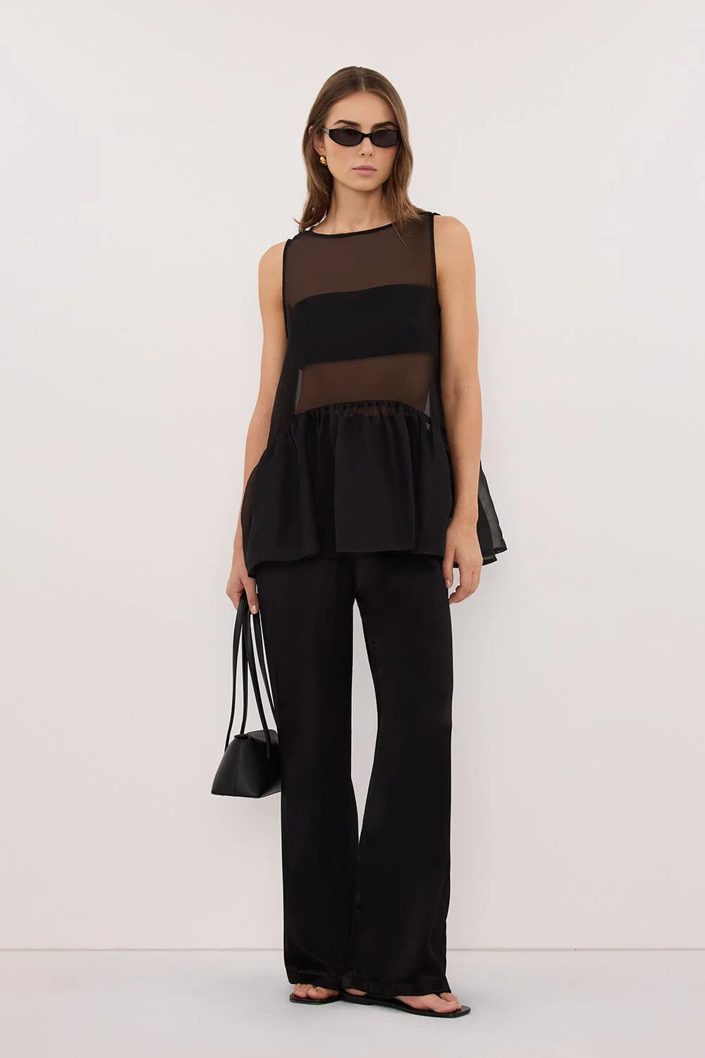 SIAN BLACK SILK ORGANZA DROP WAIST TOP