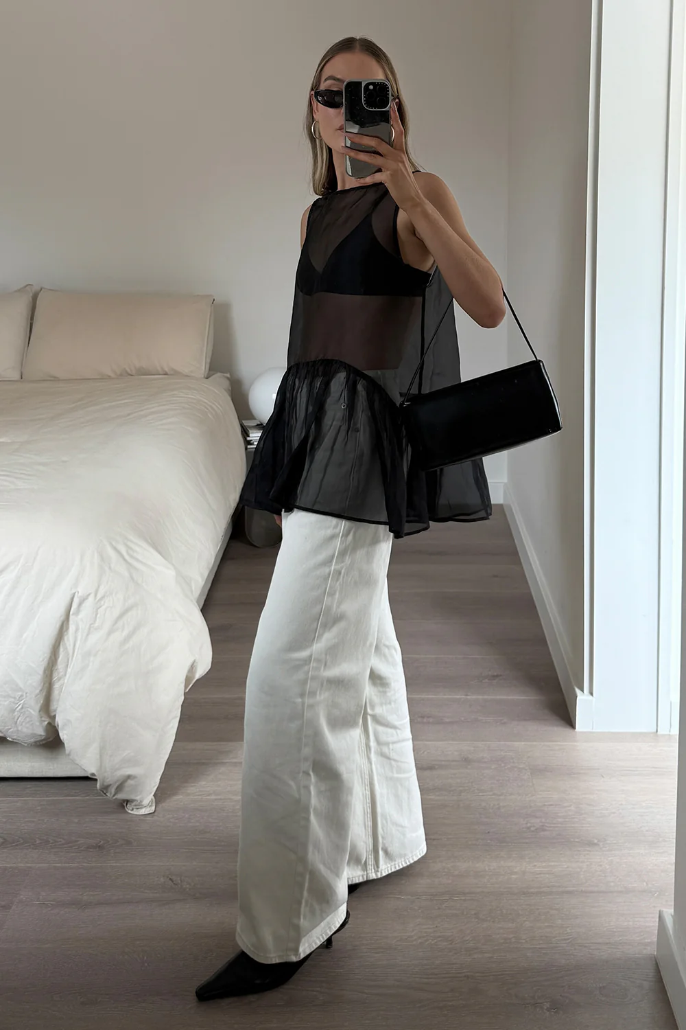 SIAN BLACK SILK ORGANZA DROP WAIST TOP - Image 2