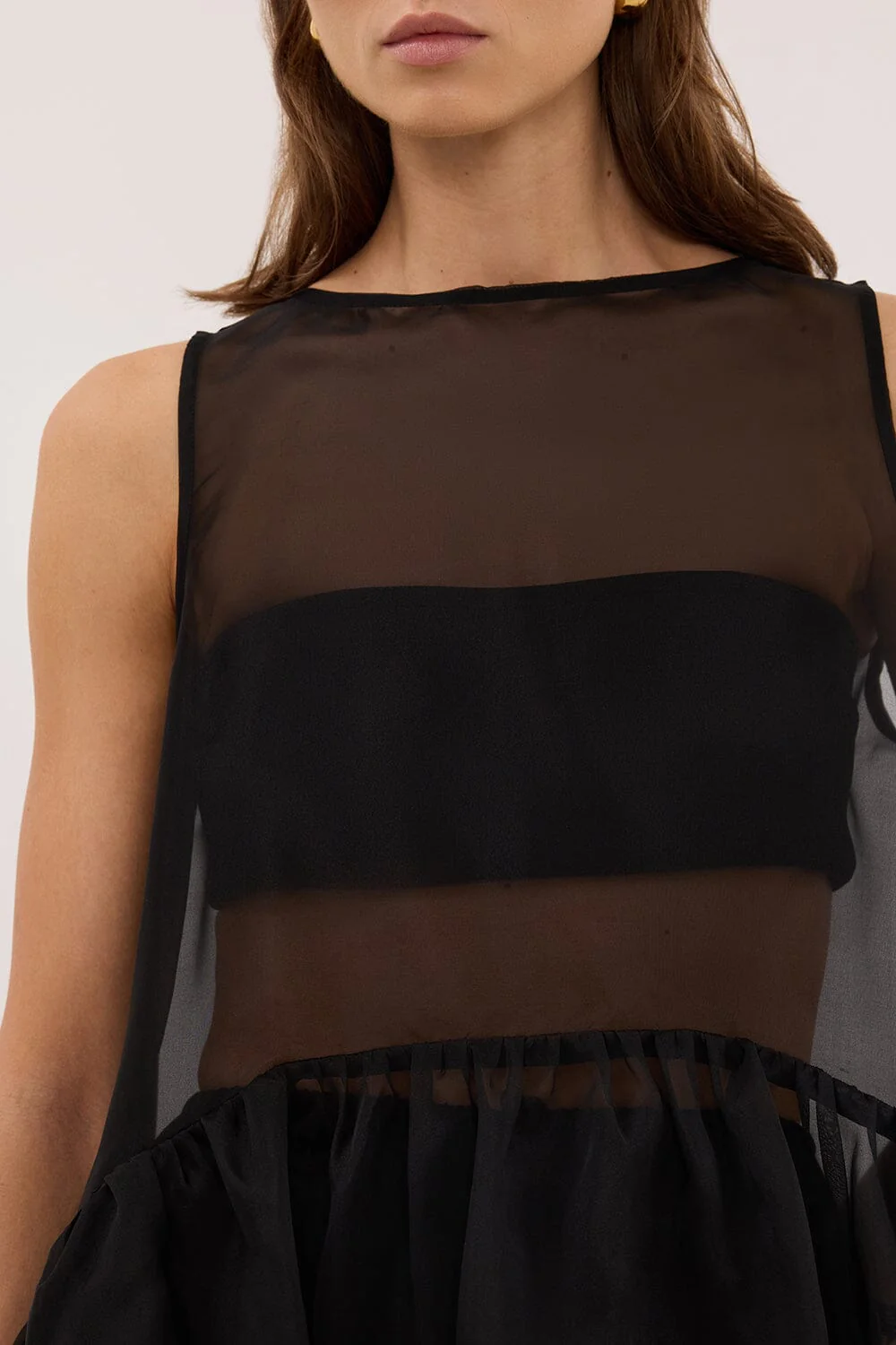 SIAN BLACK SILK ORGANZA DROP WAIST TOP - Image 6