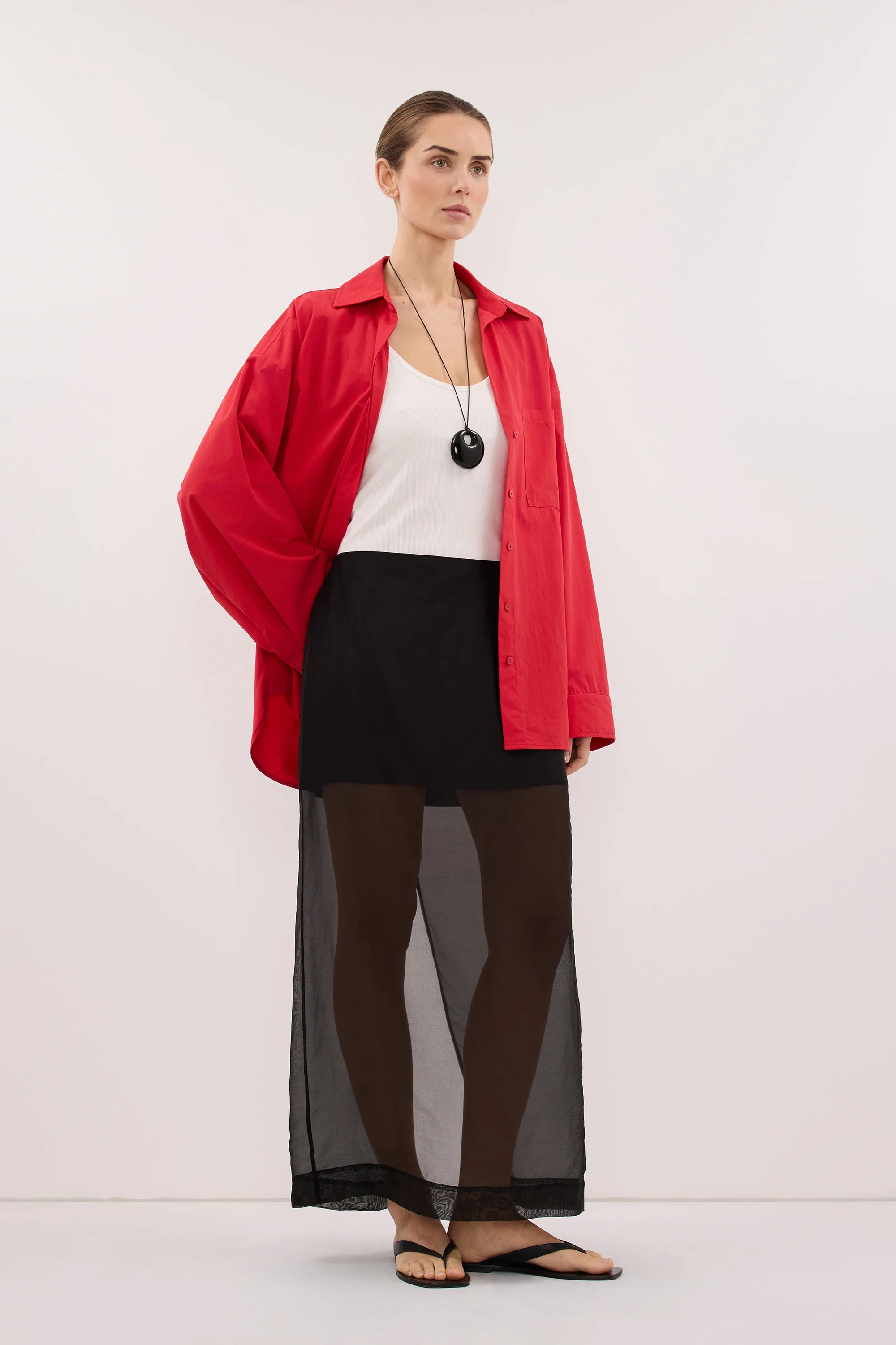 SIAN BLACK SILK ORGANZA MIDI SKIRT - Image 3