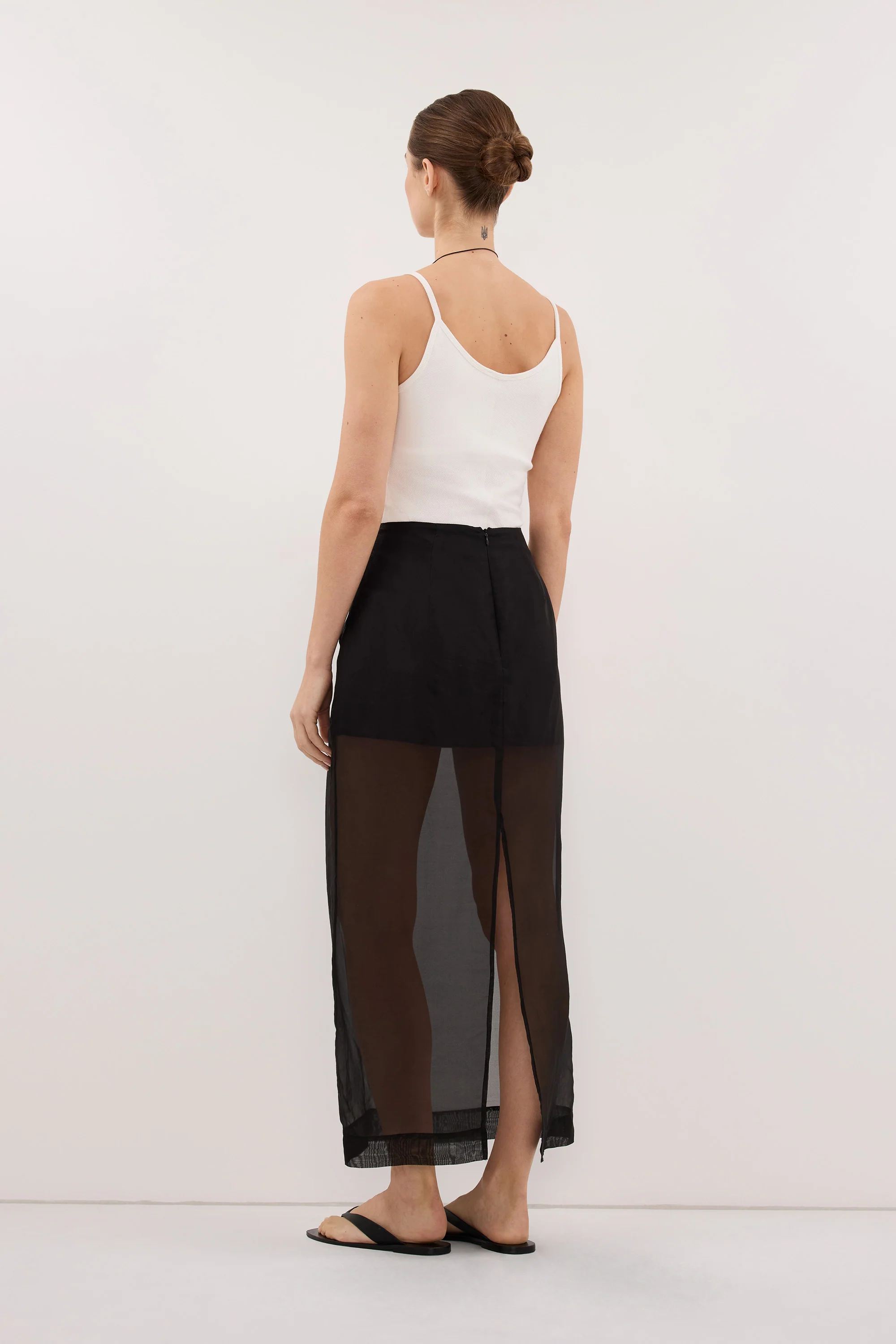 SIAN BLACK SILK ORGANZA MIDI SKIRT - Image 4