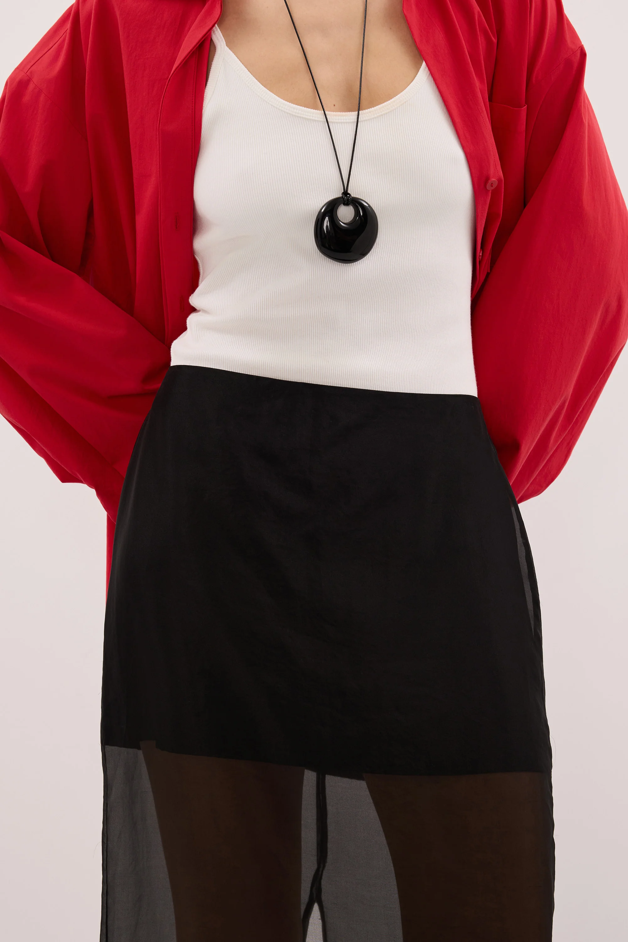 SIAN BLACK SILK ORGANZA MIDI SKIRT - Image 5
