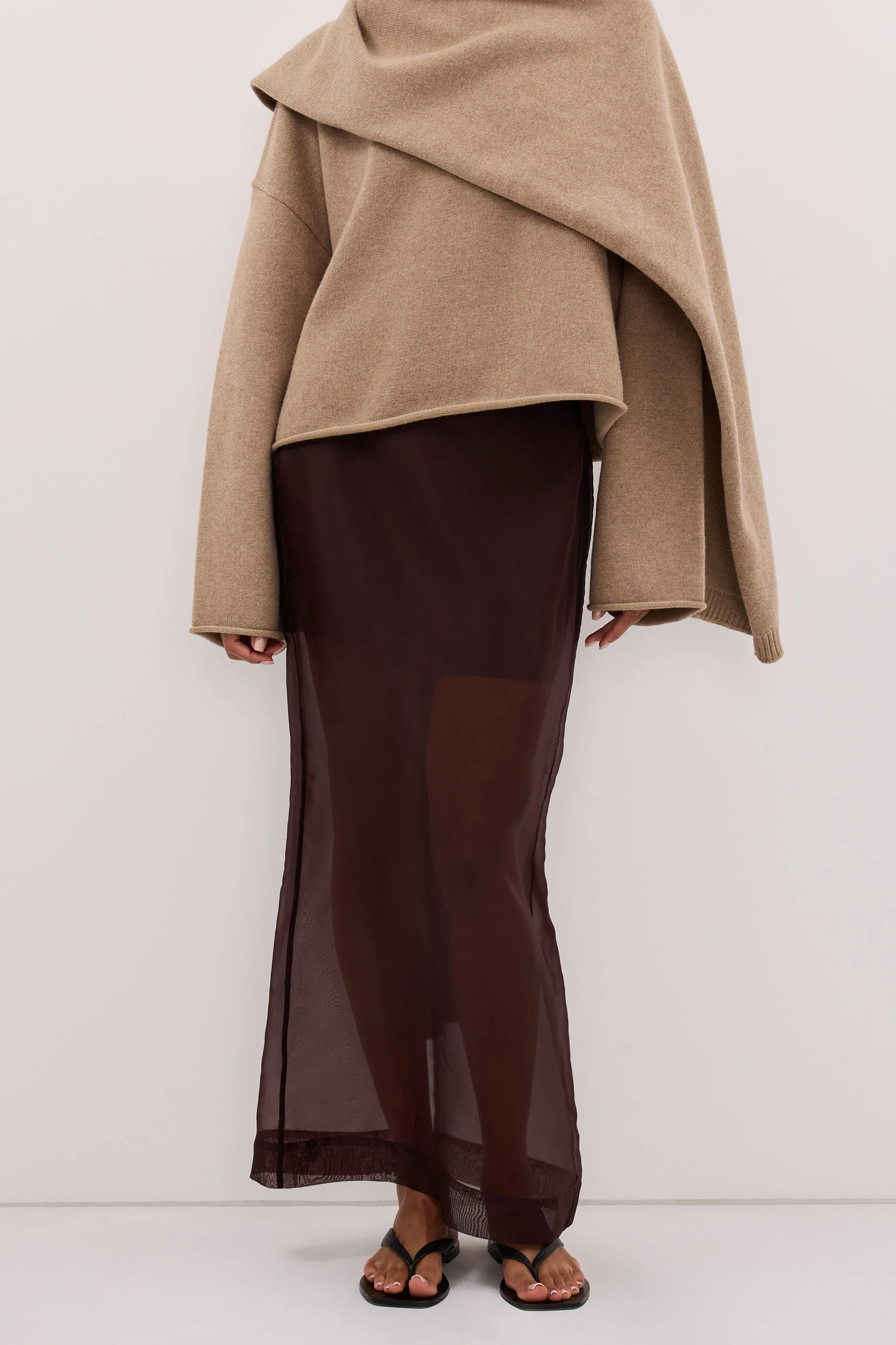 SIAN DARK CHOC SILK ORGANZA MIDI SKIRT - Image 2