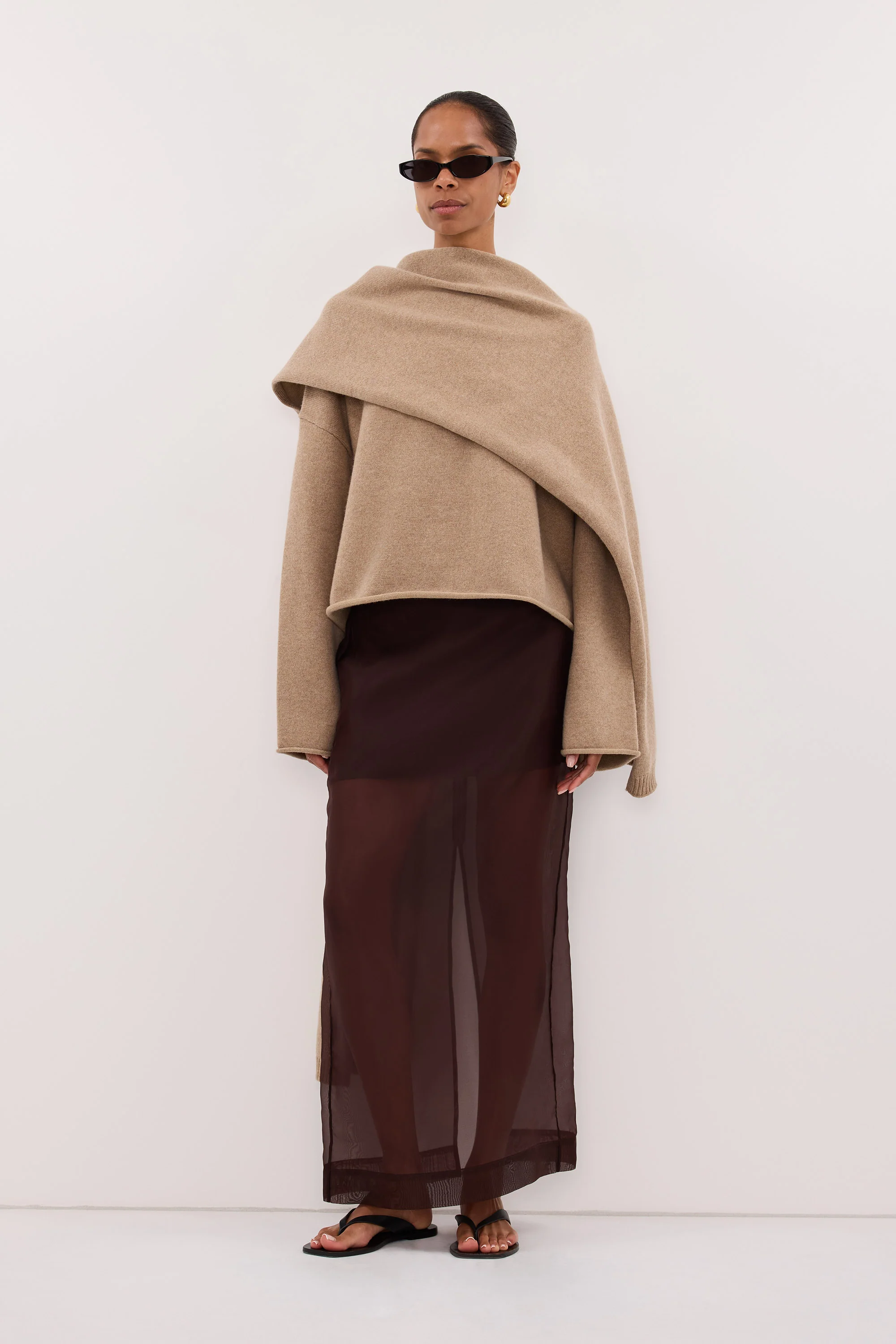 SIAN DARK CHOC SILK ORGANZA MIDI SKIRT - Image 3