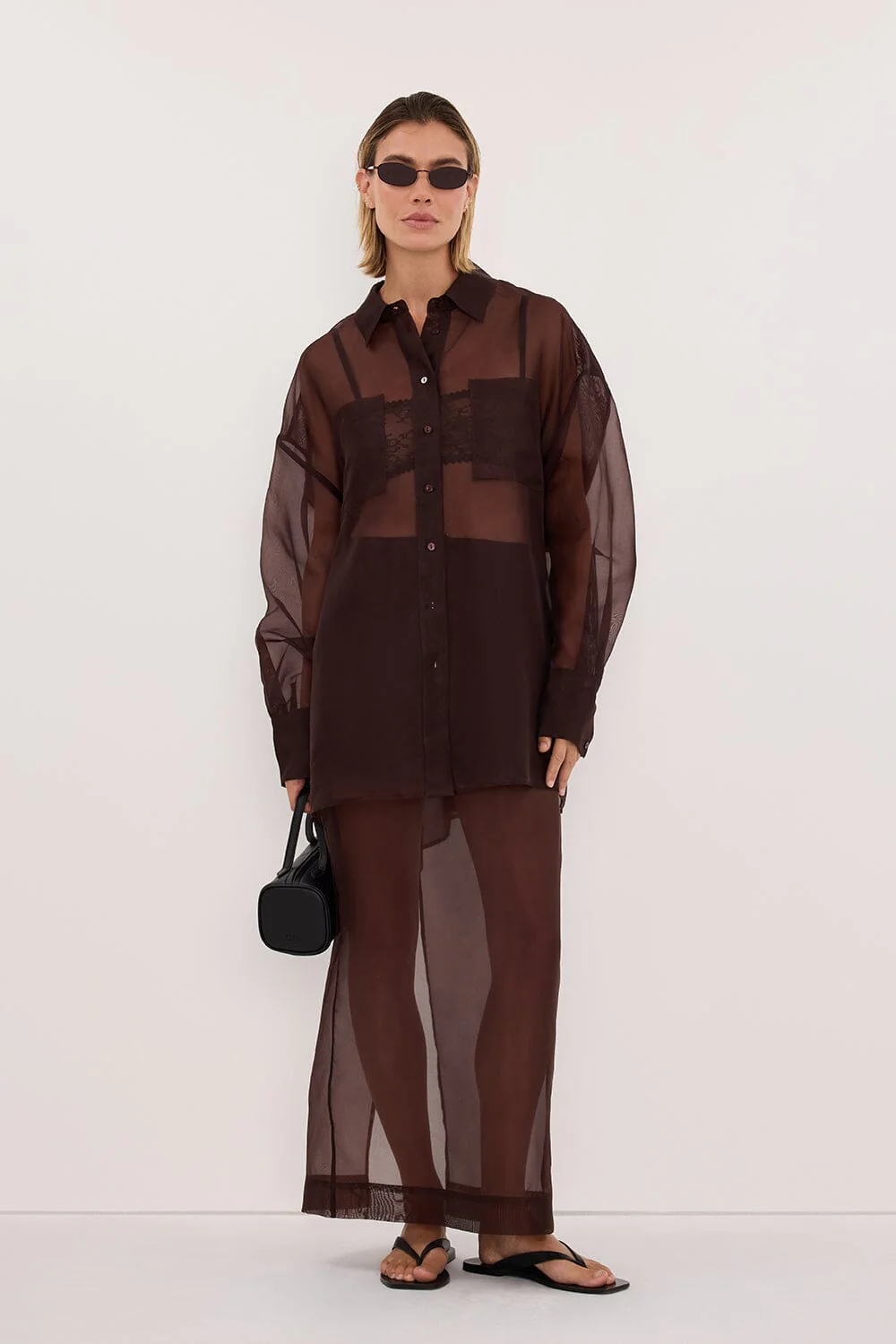 SIAN DARK CHOC SILK ORGANZA SHIRT - Image 2