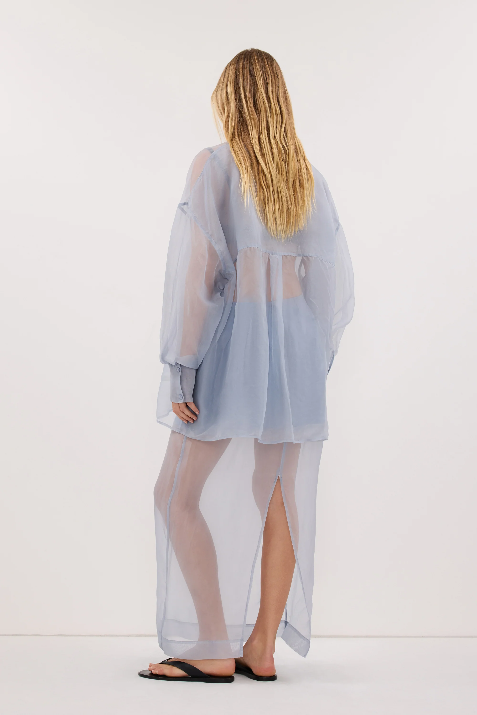 SIAN DUSTY BLUE SILK ORGANZA MIDI SKIRT - Image 5