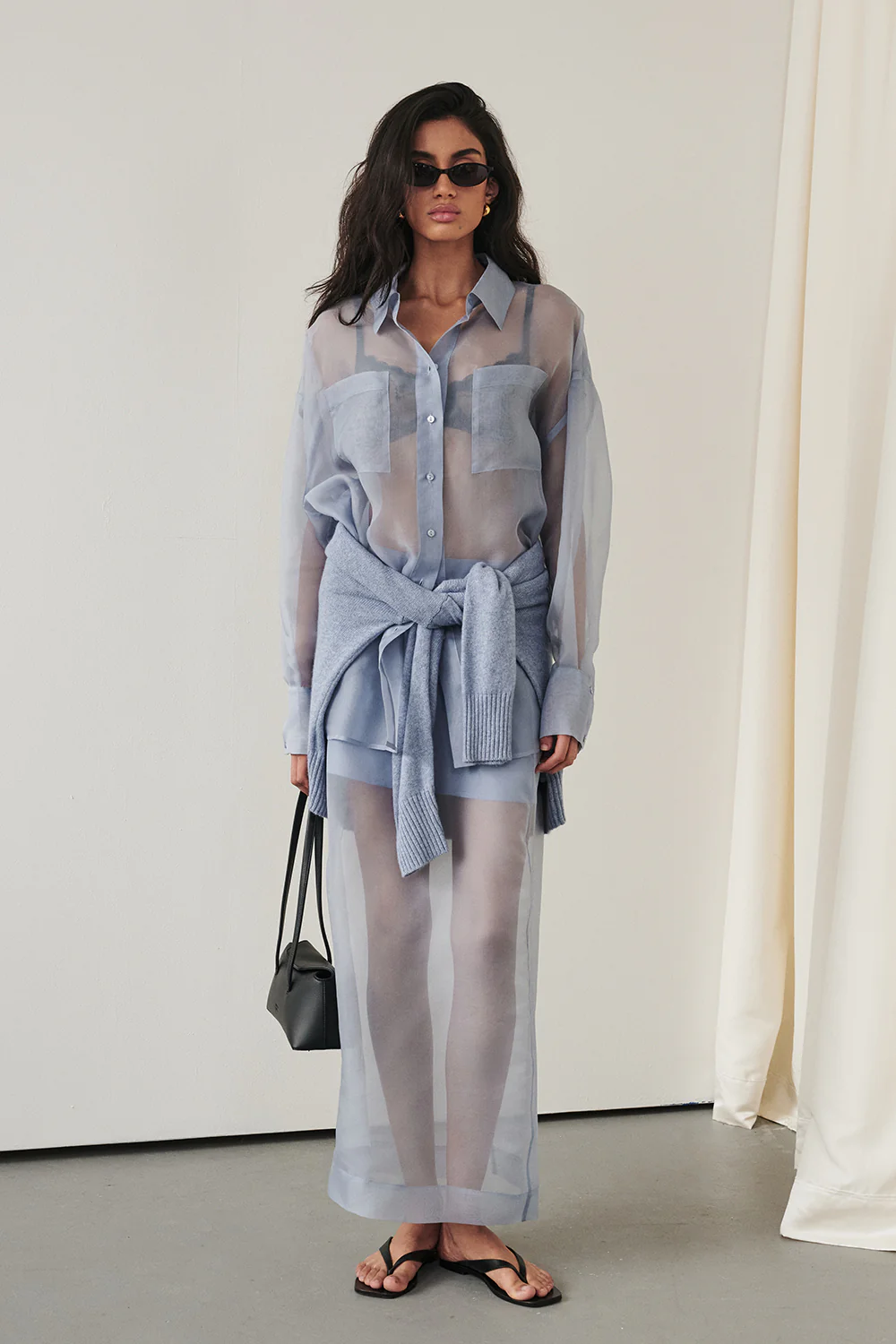 SIAN DUSTY BLUE SILK ORGANZA SHIRT