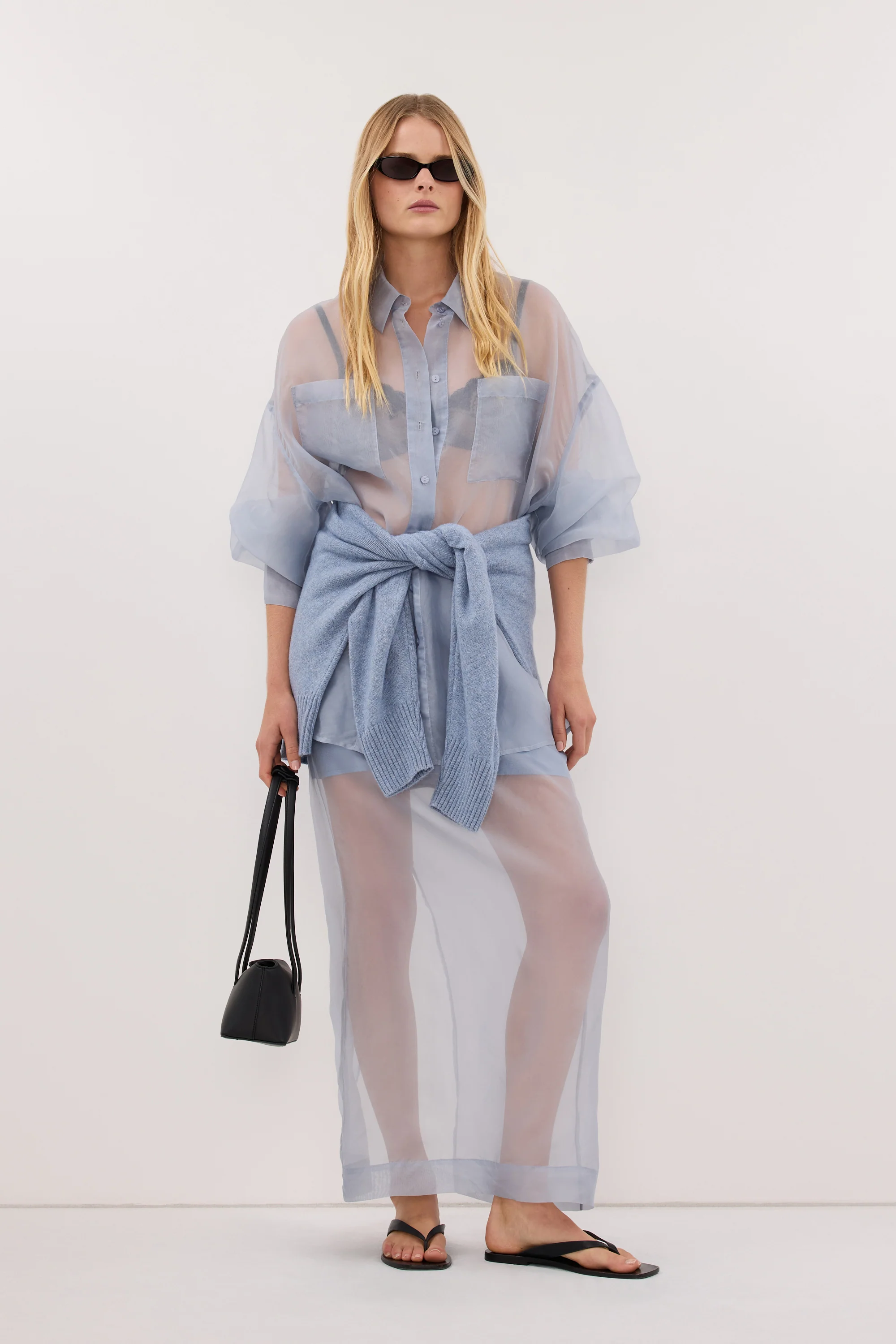 SIAN DUSTY BLUE SILK ORGANZA SHIRT - Image 3