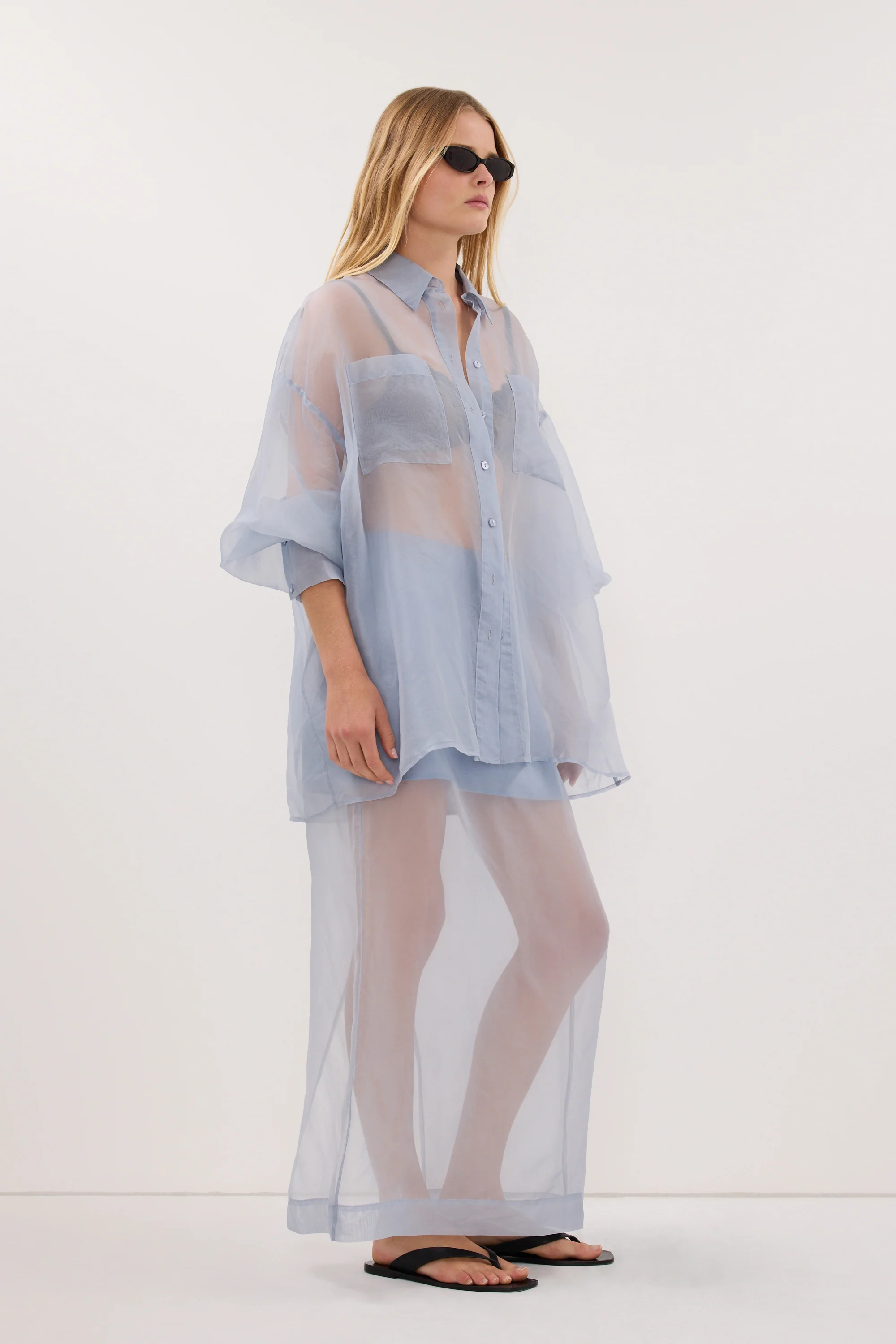 SIAN DUSTY BLUE SILK ORGANZA SHIRT - Image 4