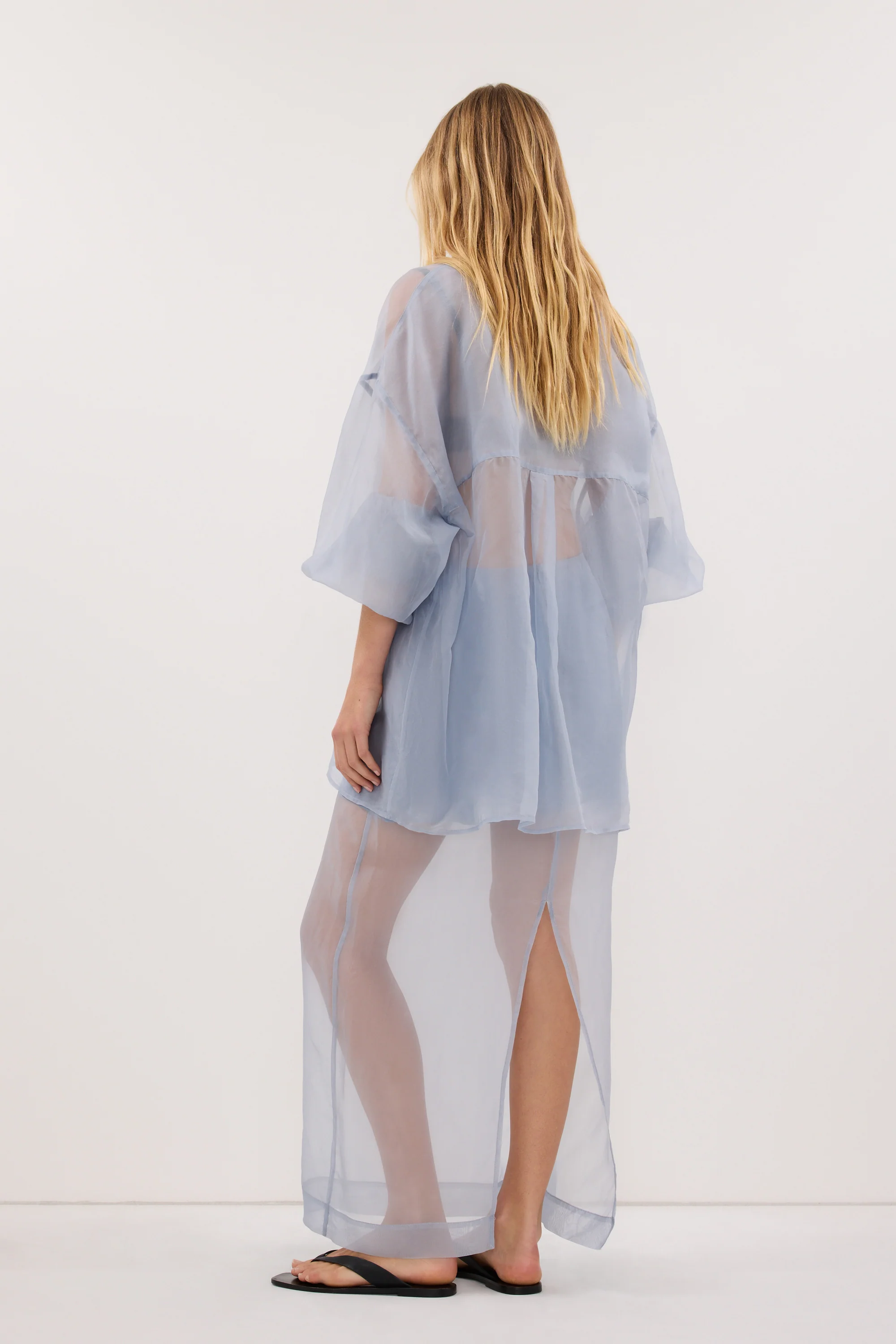 SIAN DUSTY BLUE SILK ORGANZA SHIRT - Image 5