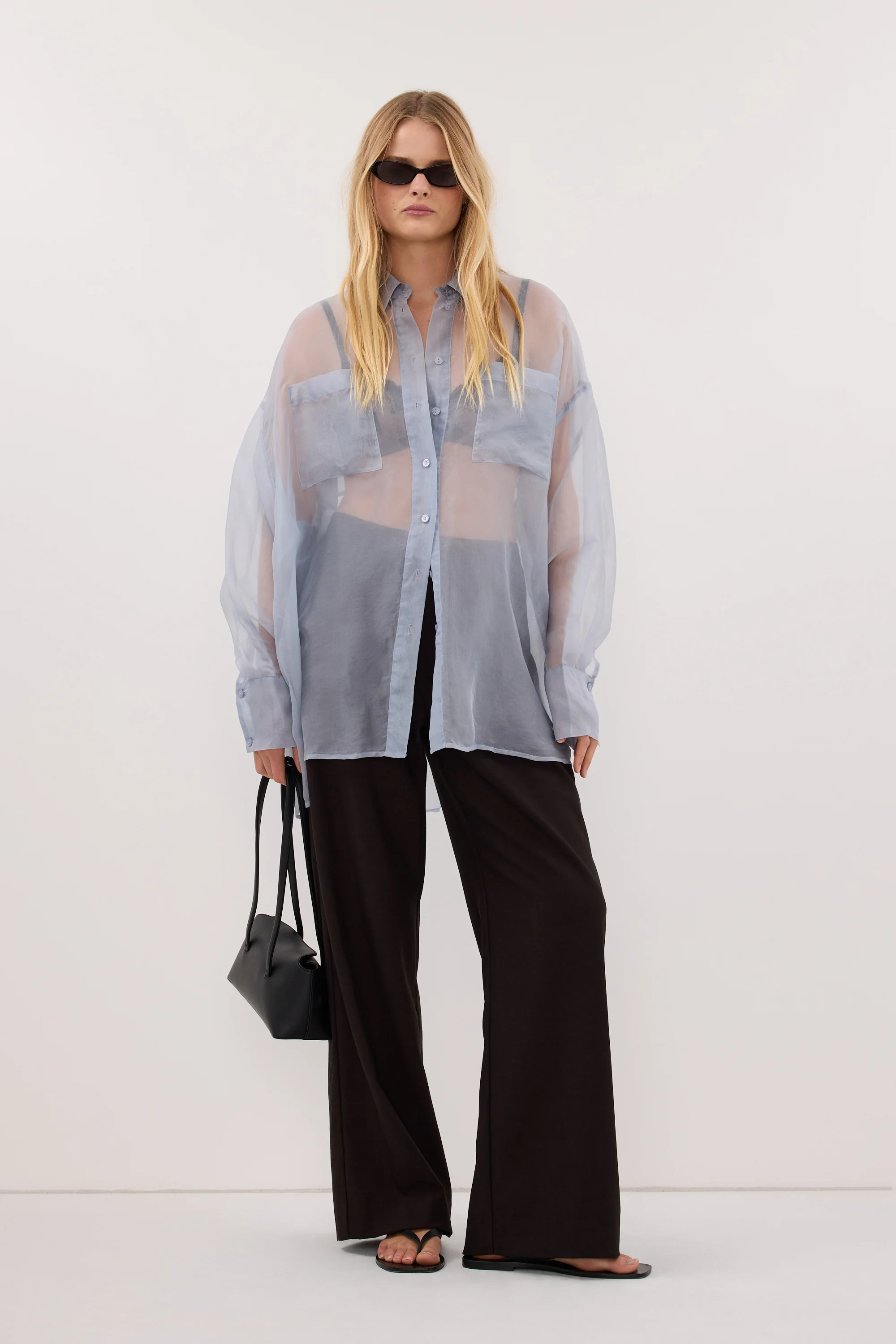 SIAN DUSTY BLUE SILK ORGANZA SHIRT - Image 7