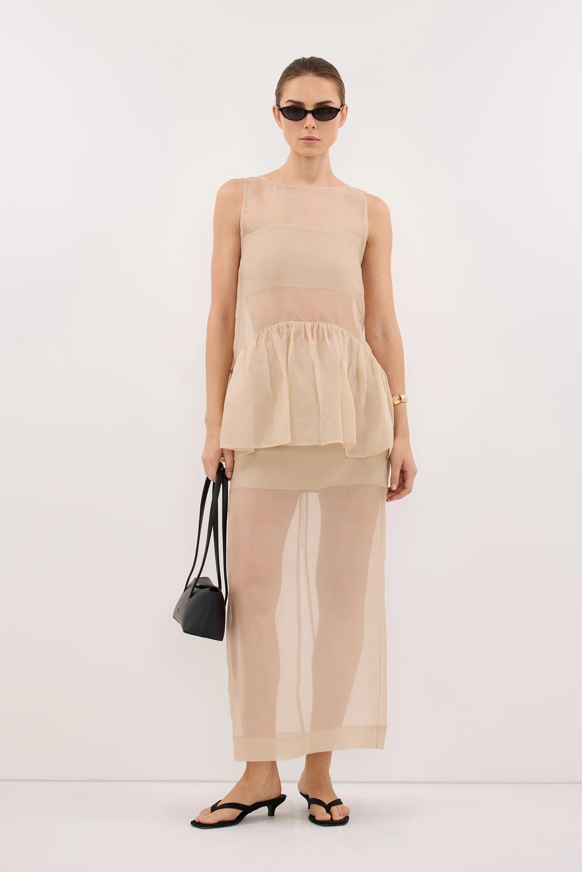 SIAN GOLD SILK ORGANZA DROP WAIST TOP - Image 3