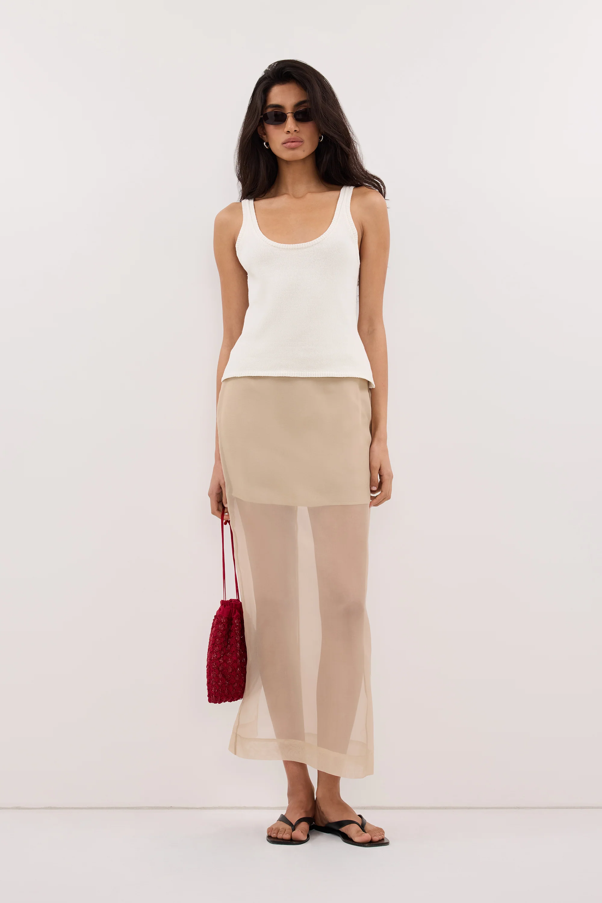 SIAN GOLD SILK ORGANZA MIDI SKIRT