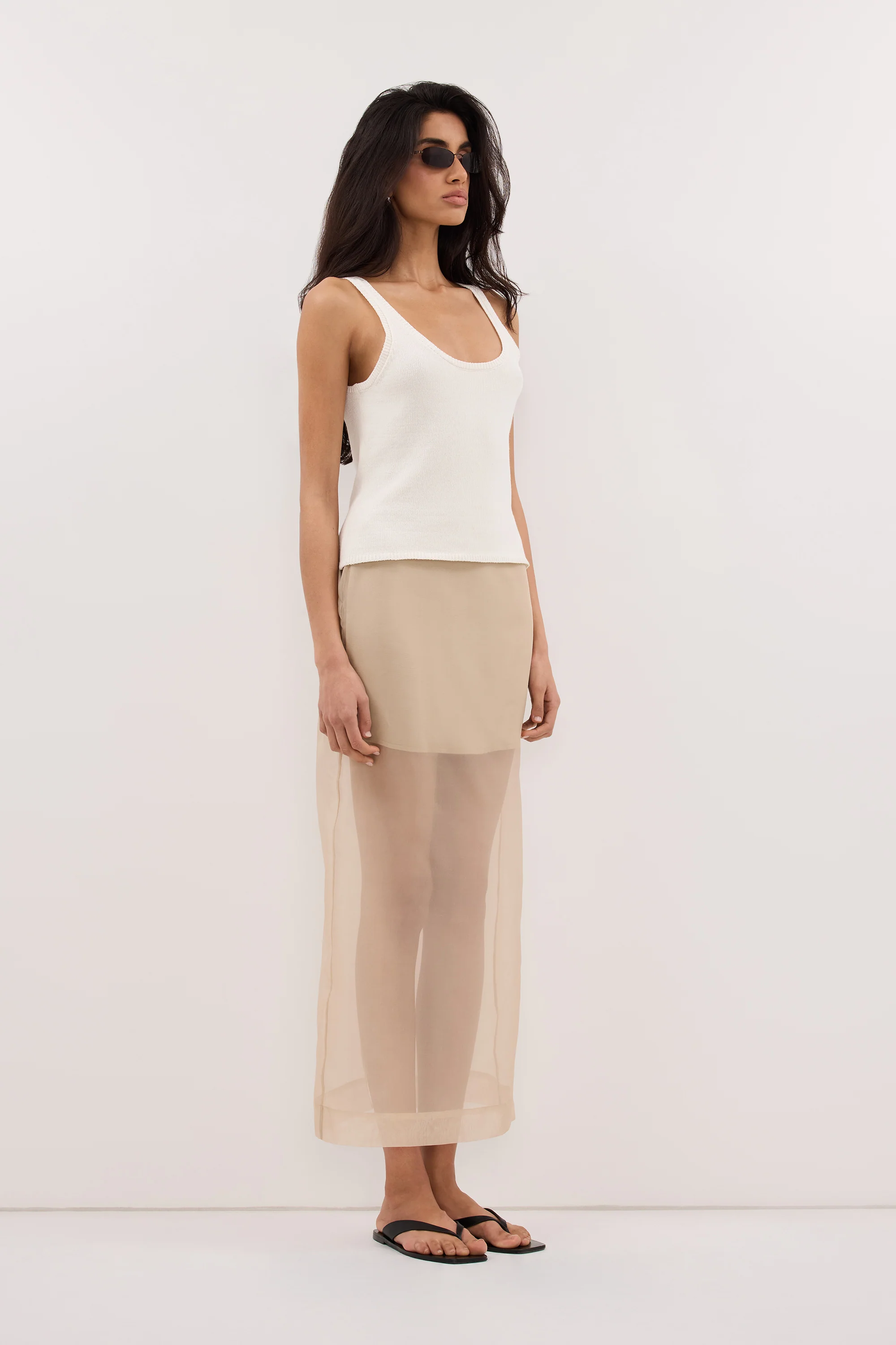 SIAN GOLD SILK ORGANZA MIDI SKIRT - Image 3