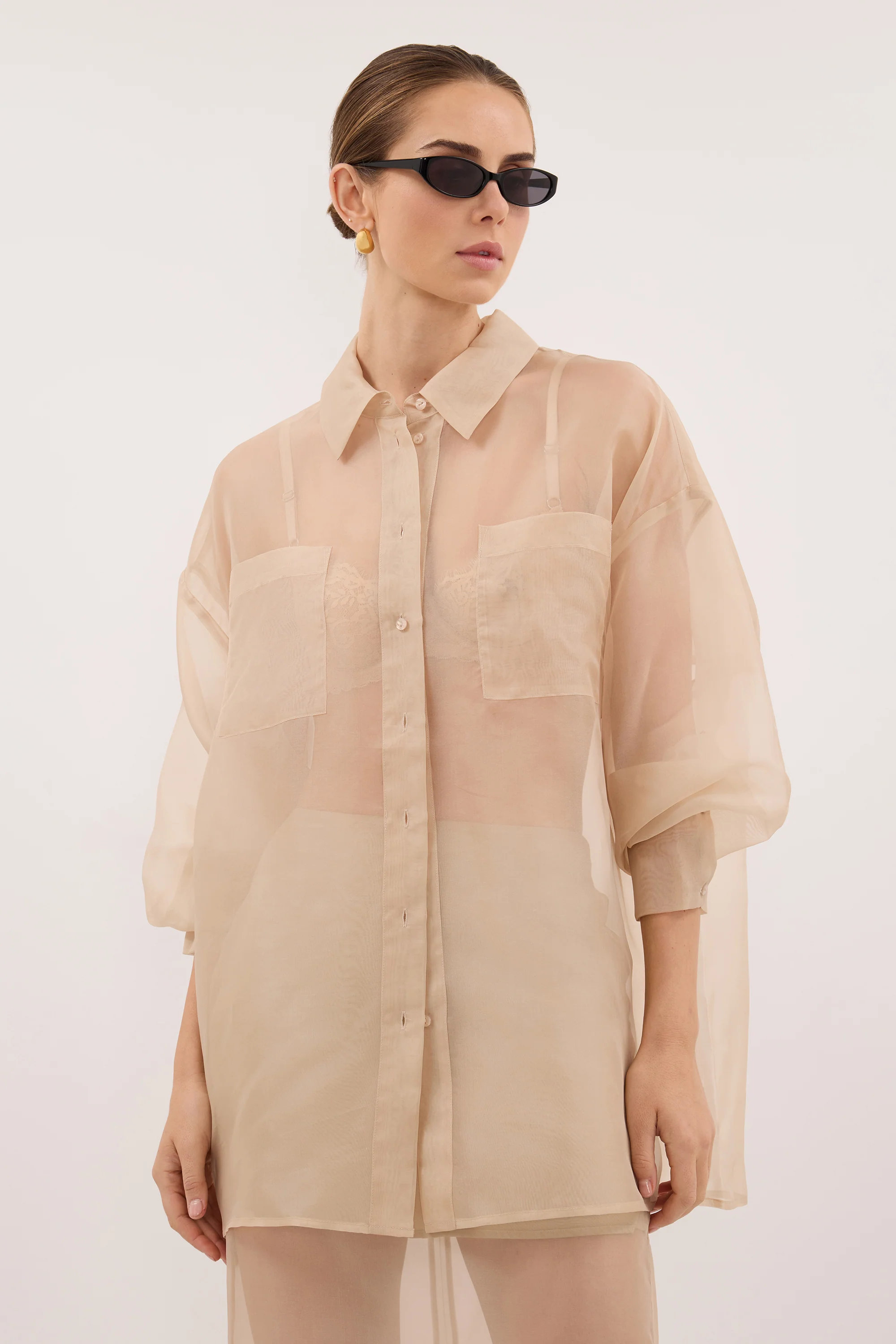 SIAN GOLD SILK ORGANZA SHIRT - Image 5
