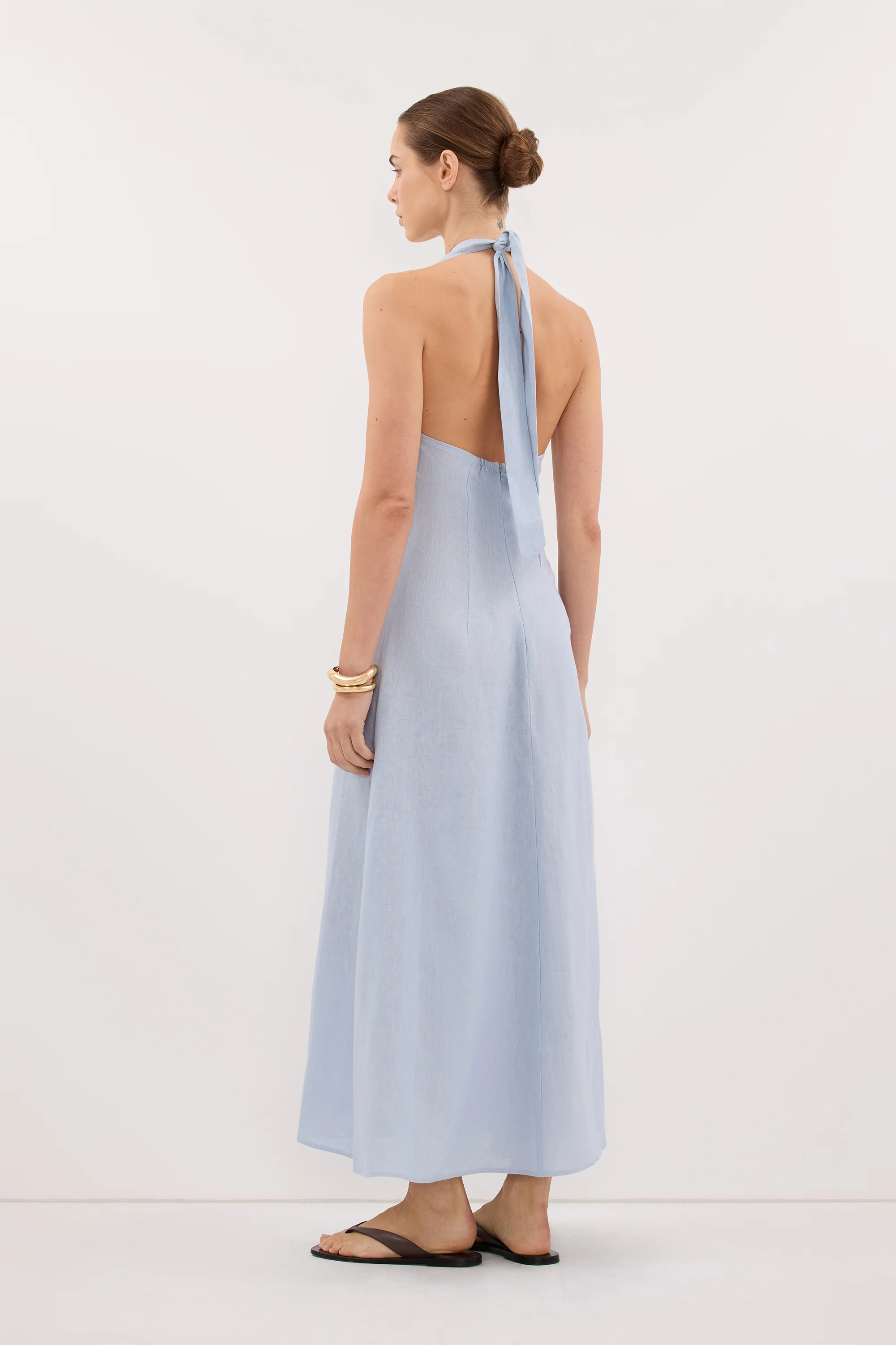 SKY DUSTY BLUE LINEN MIDI DRESS - Image 3
