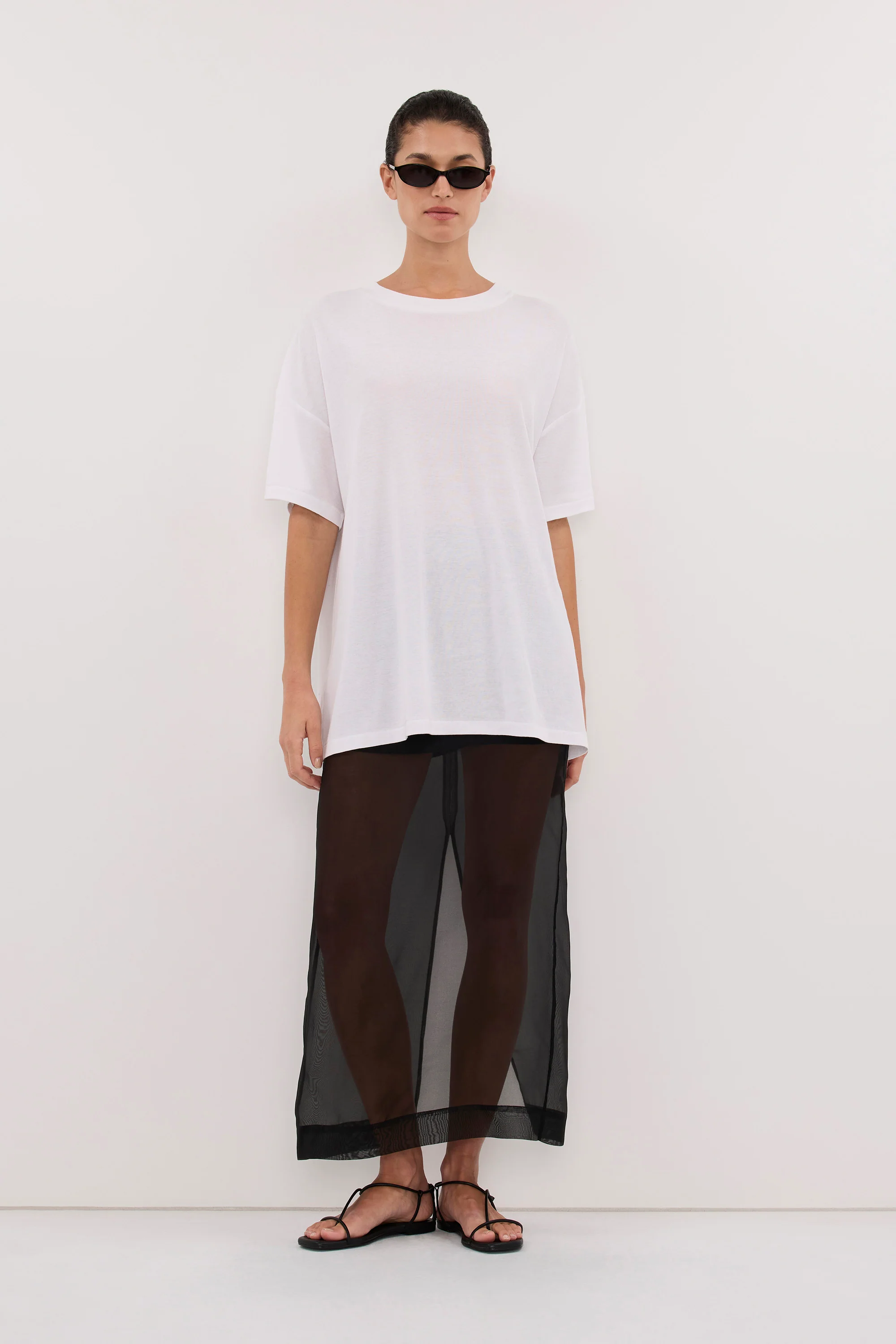 SLOANE WHITE COTTON LONGLINE TEE