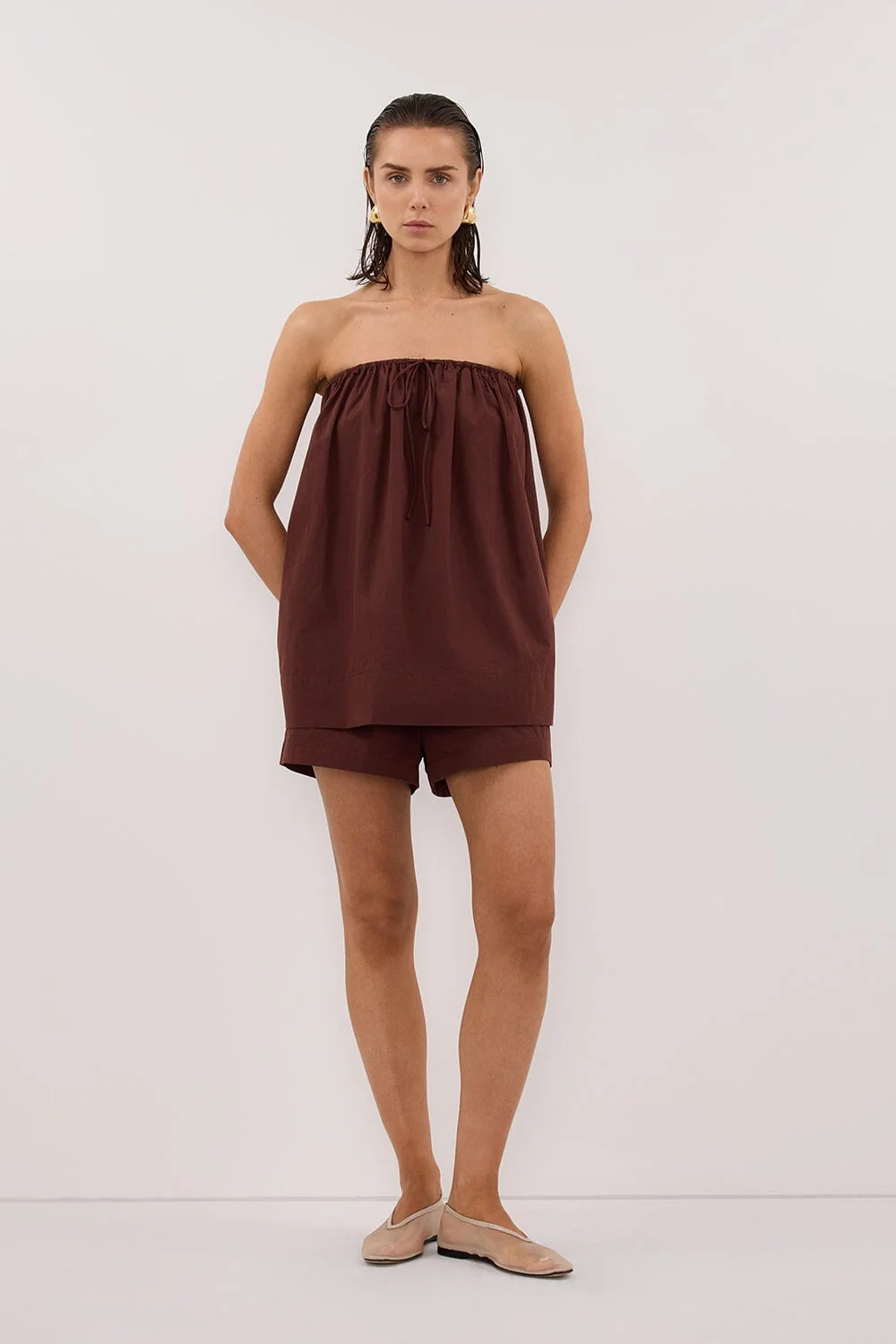 SOMMER CINNAMON STRAPLESS POPLIN TOP