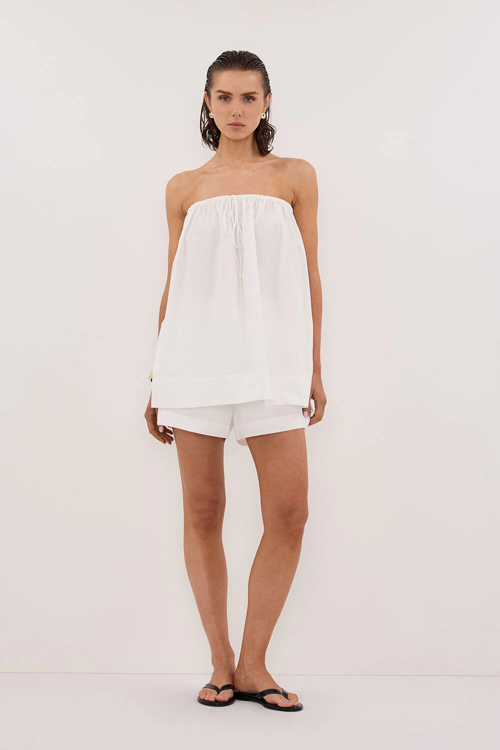 SOMMER WHITE STRAPLESS POPLIN TOP