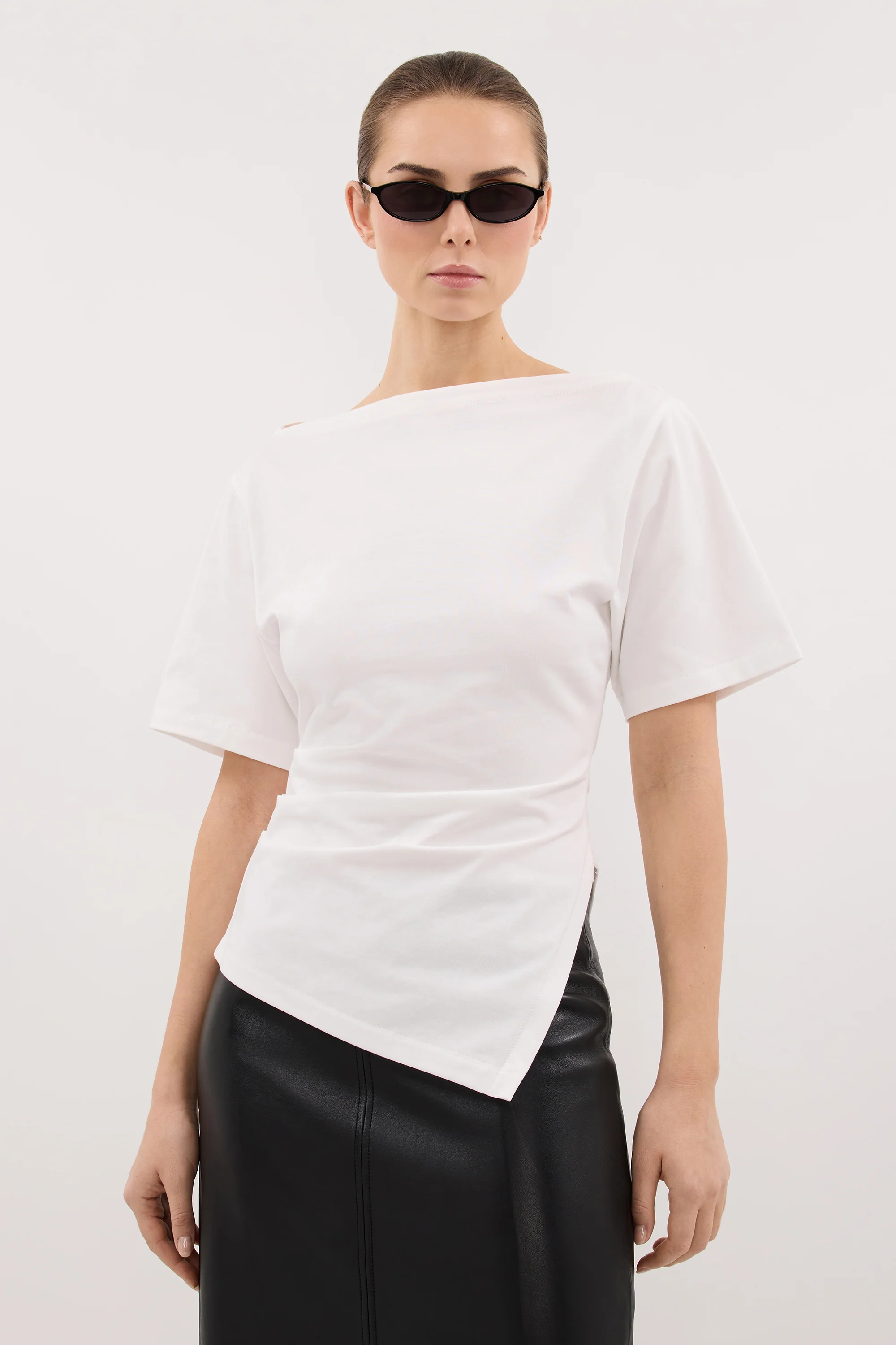 SWANN WHITE ASYM BOAT NECK TEE - Image 5
