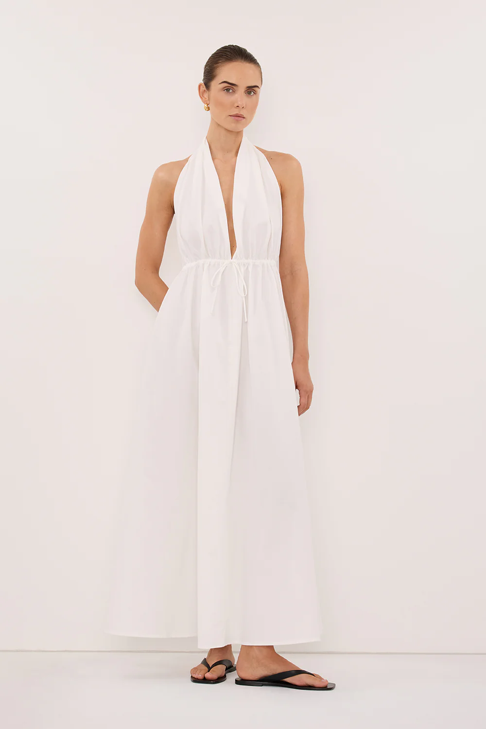 TAMMY WHITE SLEEVELESS COTTON MIDI DRESS