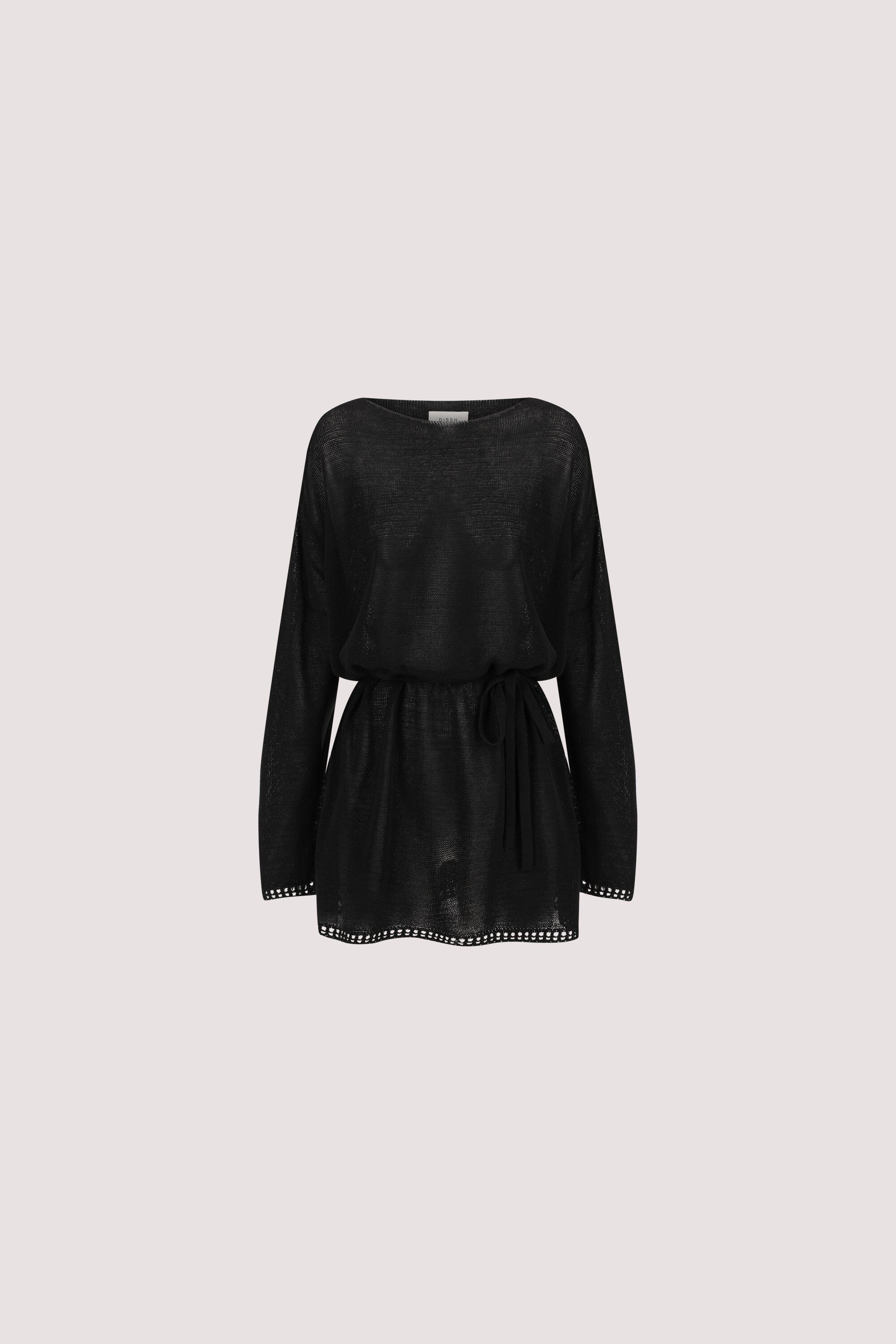 TARI BLACK KNIT LONG SLEEVE MINI DRESS - Image 7