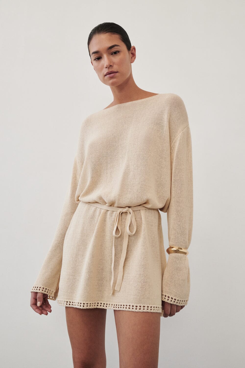 TARI NATURAL KNIT LONG SLEEVE MINI DRESS - Image 2