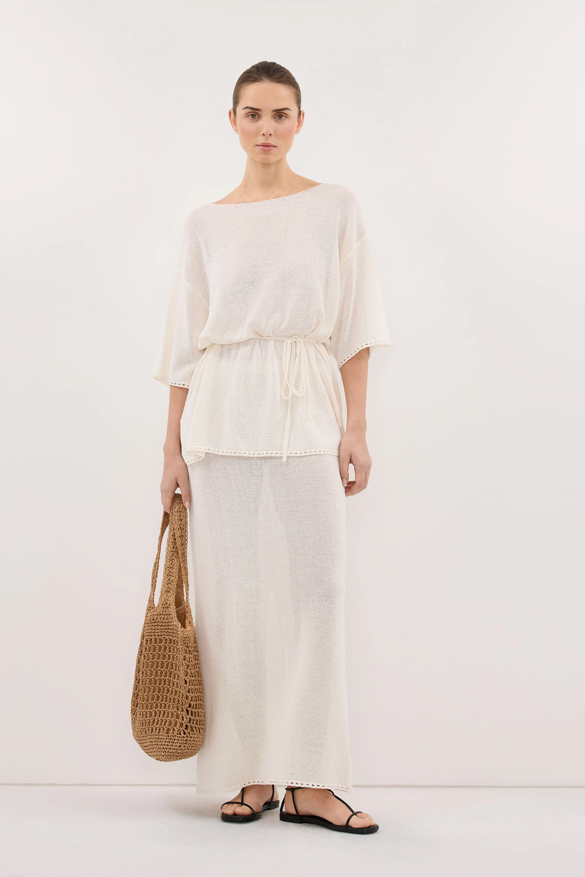 TARI OFF WHITE KNIT MIDI SKIRT