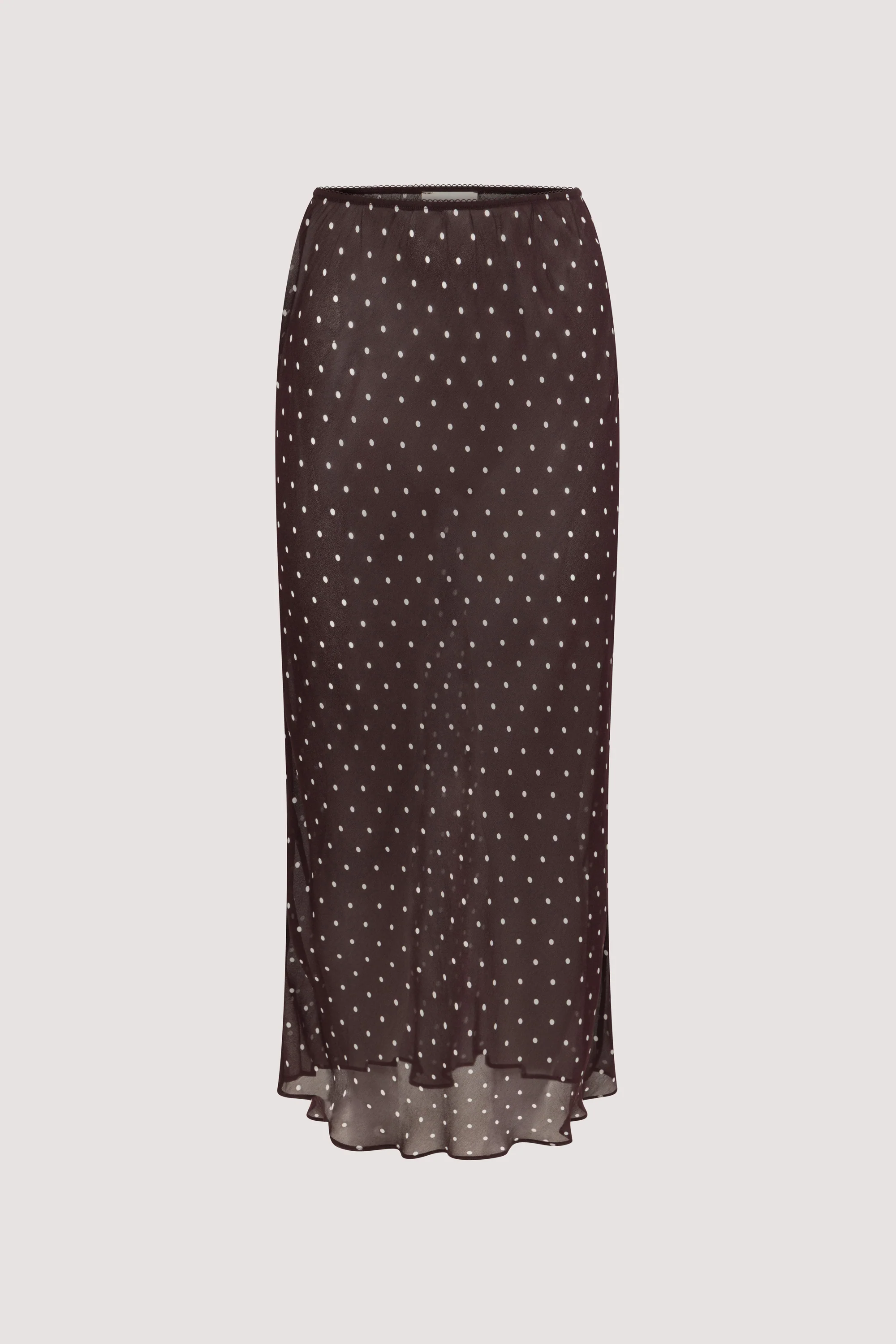 VANESSA BITTER CHOC SHEER SPOT MIDI SKIRT - Image 8