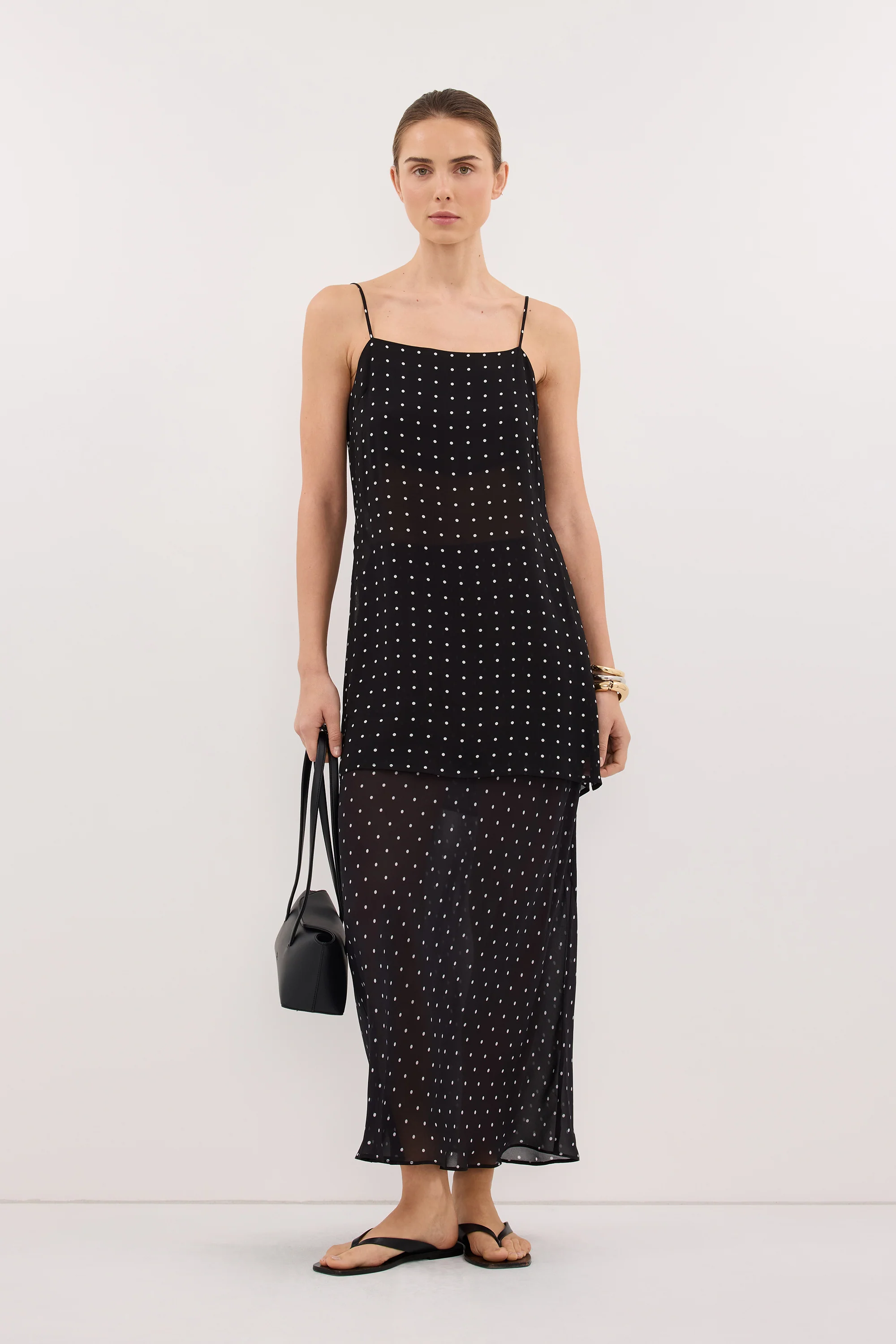 VANESSA BLACK SHEER SPOT MIDI SKIRT - Image 5