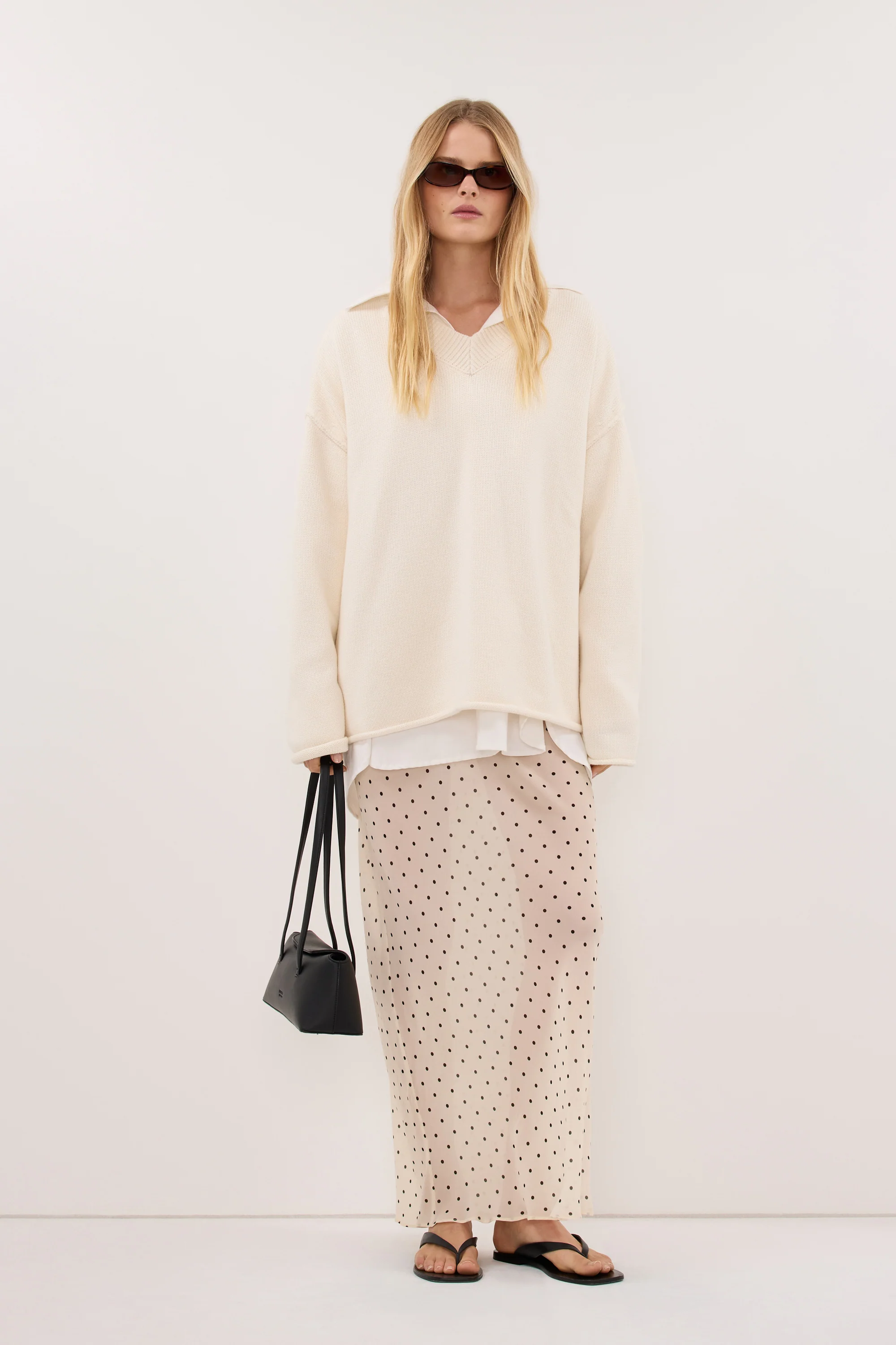 VANESSA SANDSTONE SHEER SPOT MIDI SKIRT
