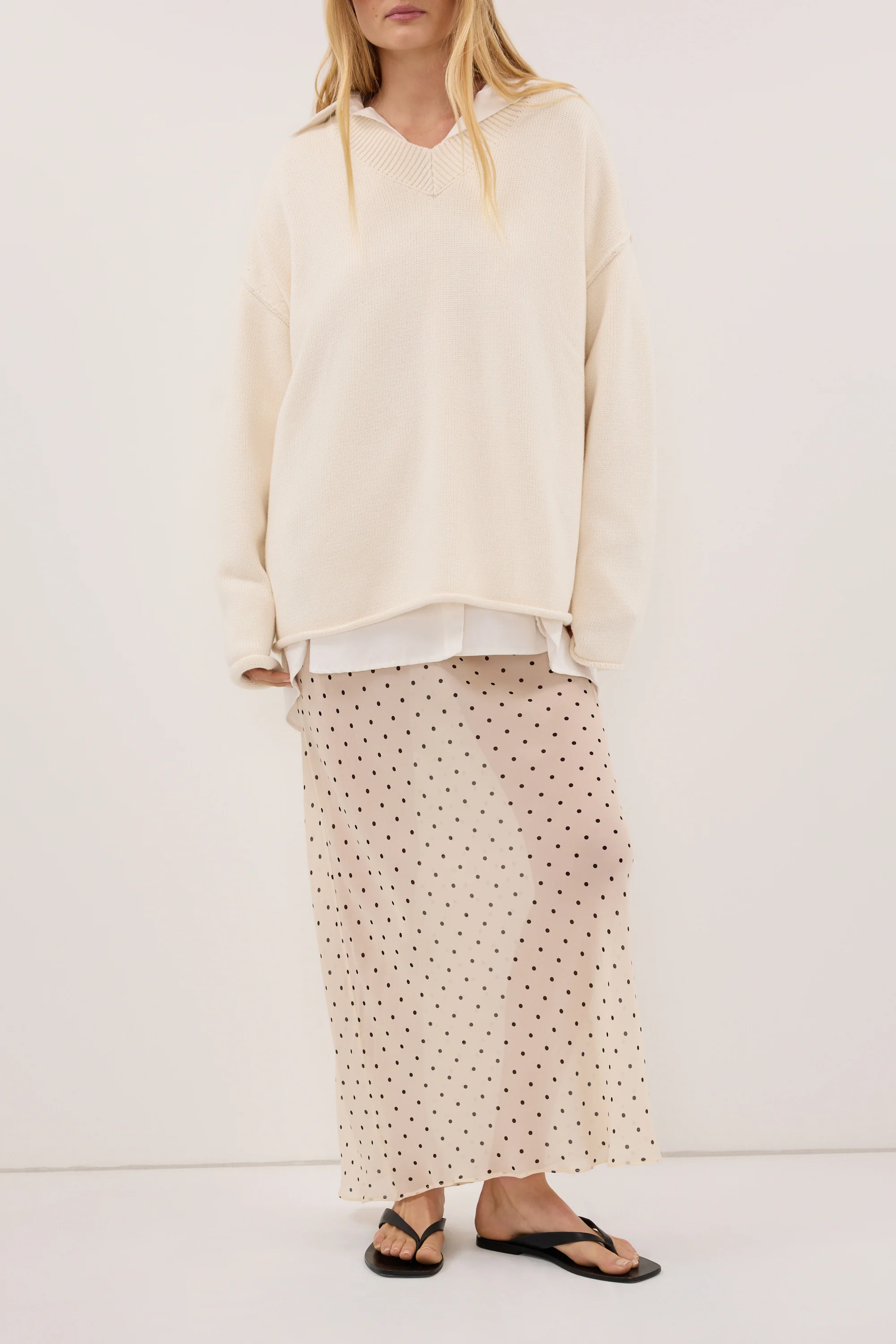 VANESSA SANDSTONE SHEER SPOT MIDI SKIRT - Image 2