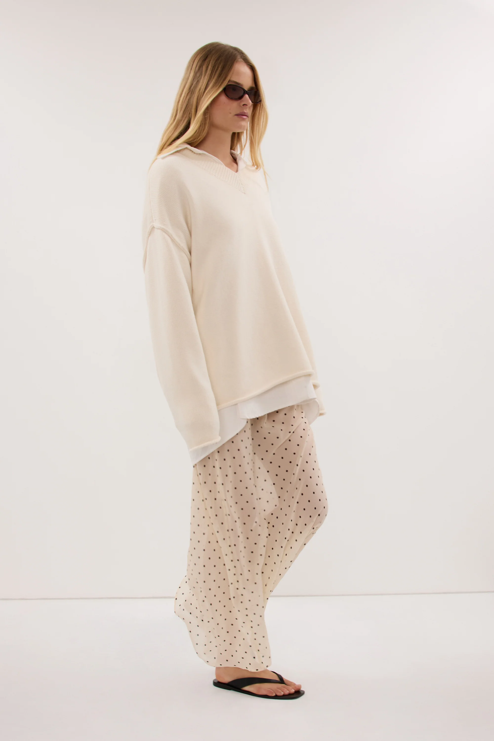 VANESSA SANDSTONE SHEER SPOT MIDI SKIRT - Image 4