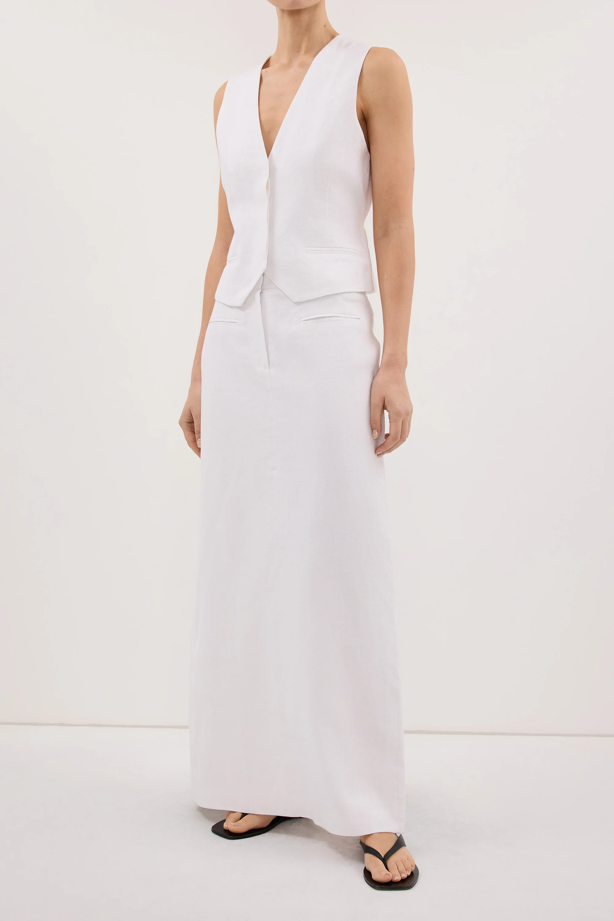 WINONA WHITE LINEN MIDI SKIRT - Image 2