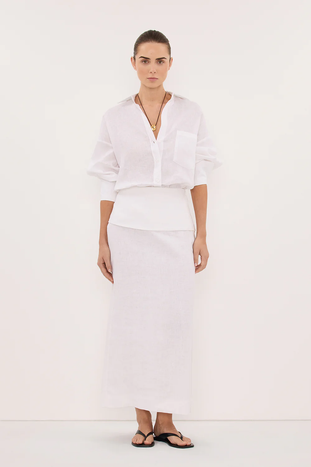 YARA WHITE LINEN FOLDOVER MIDI SKIRT - Image 6