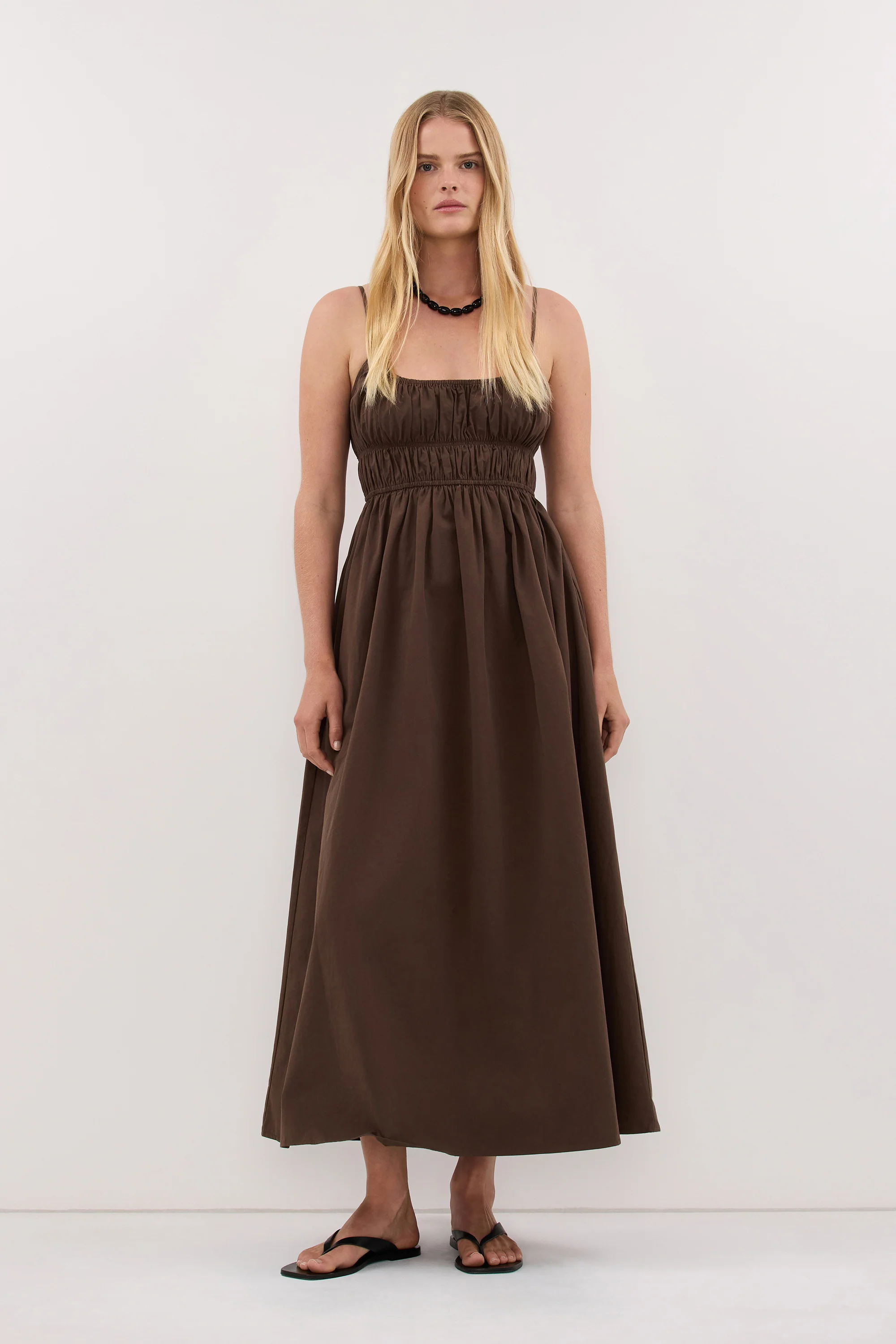 ZAHARA BITTER CHOC COTTON MIDI DRESS - Image 3