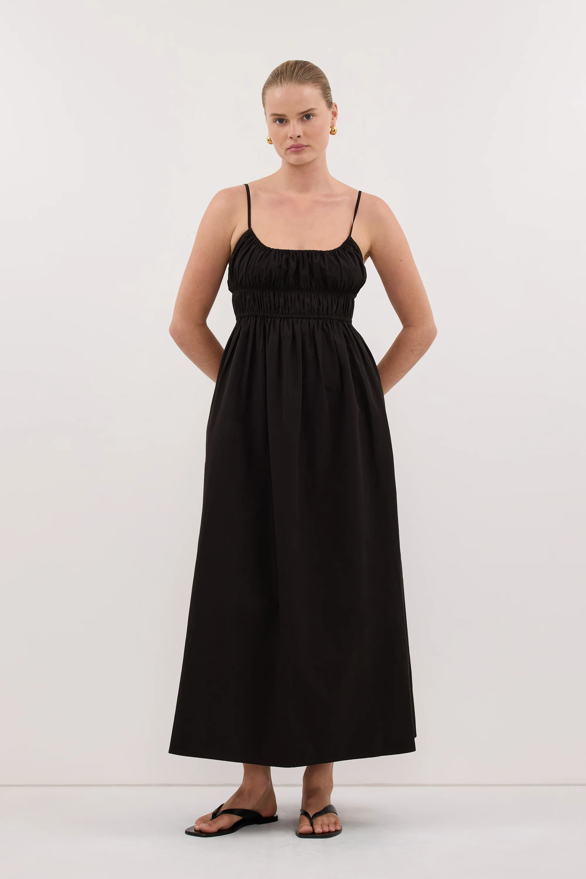 ZAHARA BLACK COTTON MIDI DRESS
