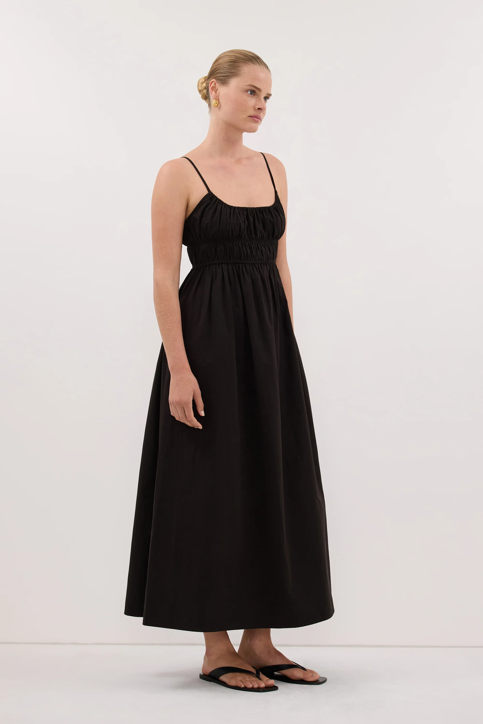 ZAHARA BLACK COTTON MIDI DRESS - Image 3