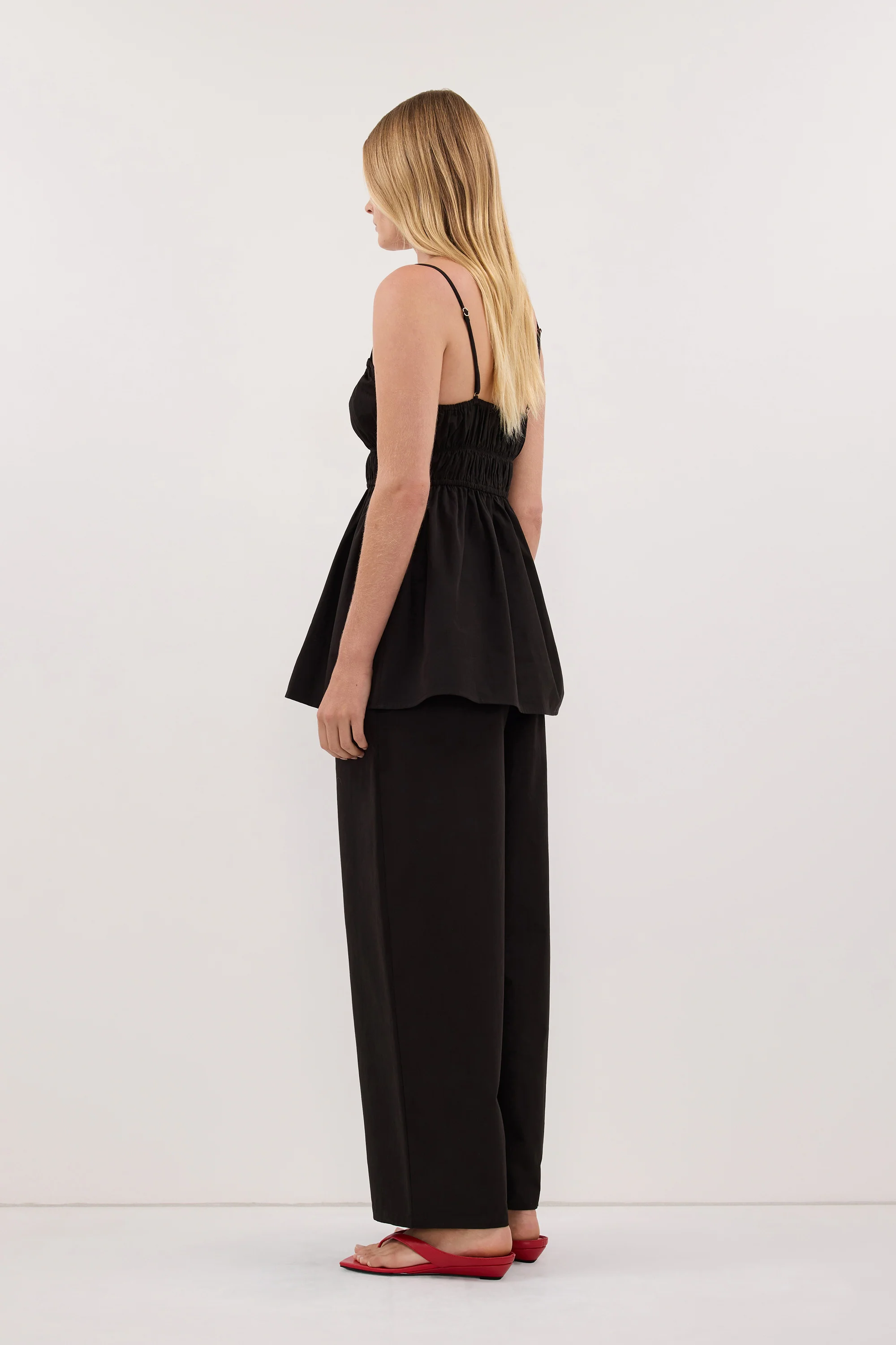 ZAHARA BLACK POPLIN RUCHED TOP - Image 3